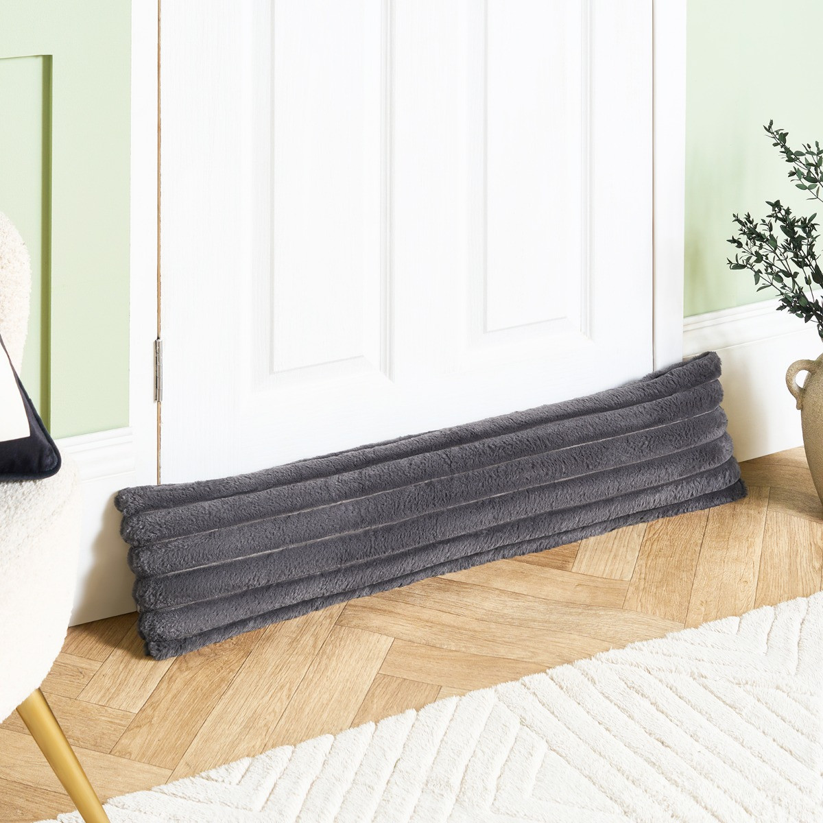 OHS Ribbed Fur Draught Excluder - Charcoal >