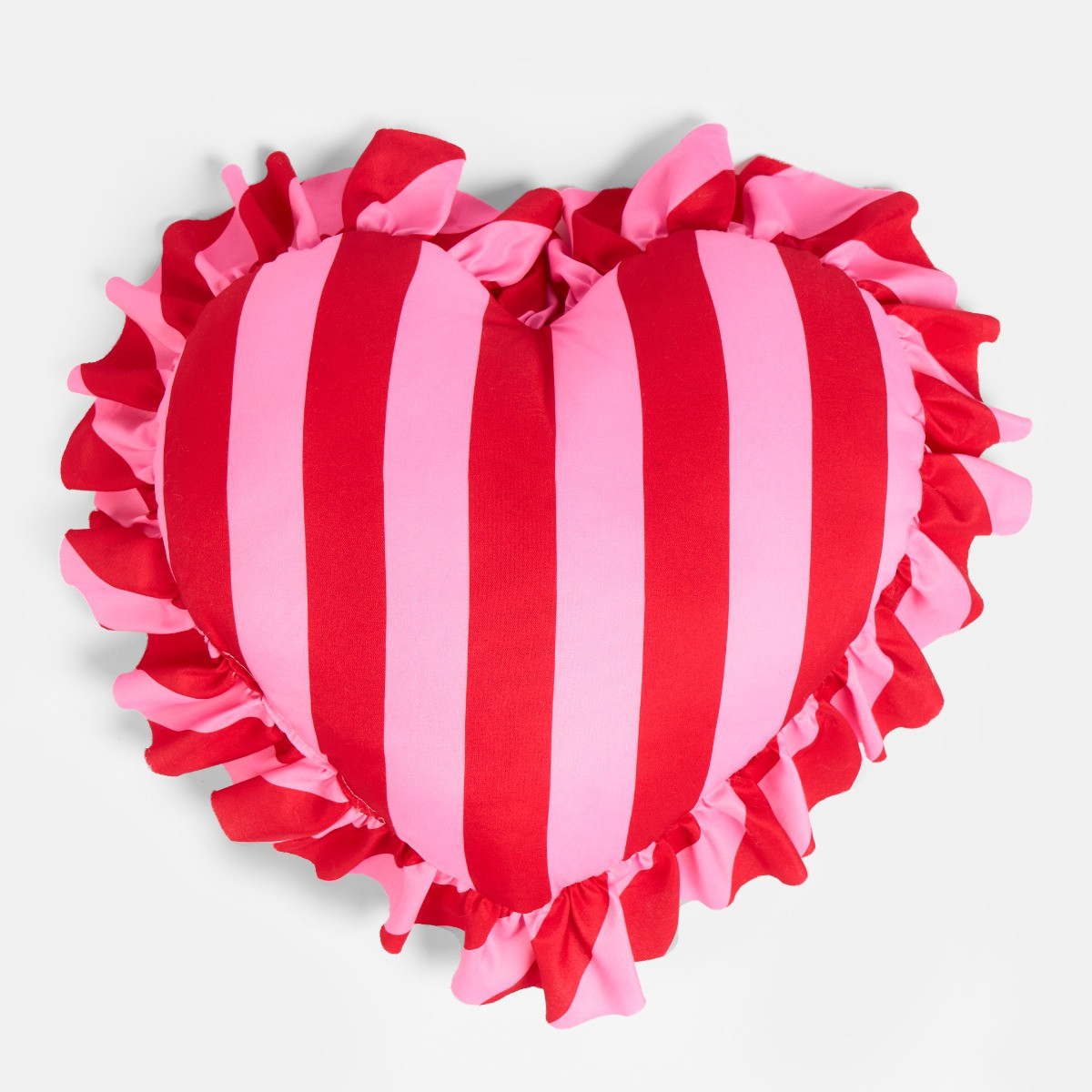OHS Frill Heart Shaped Stripe Cushion - Red/Pink>