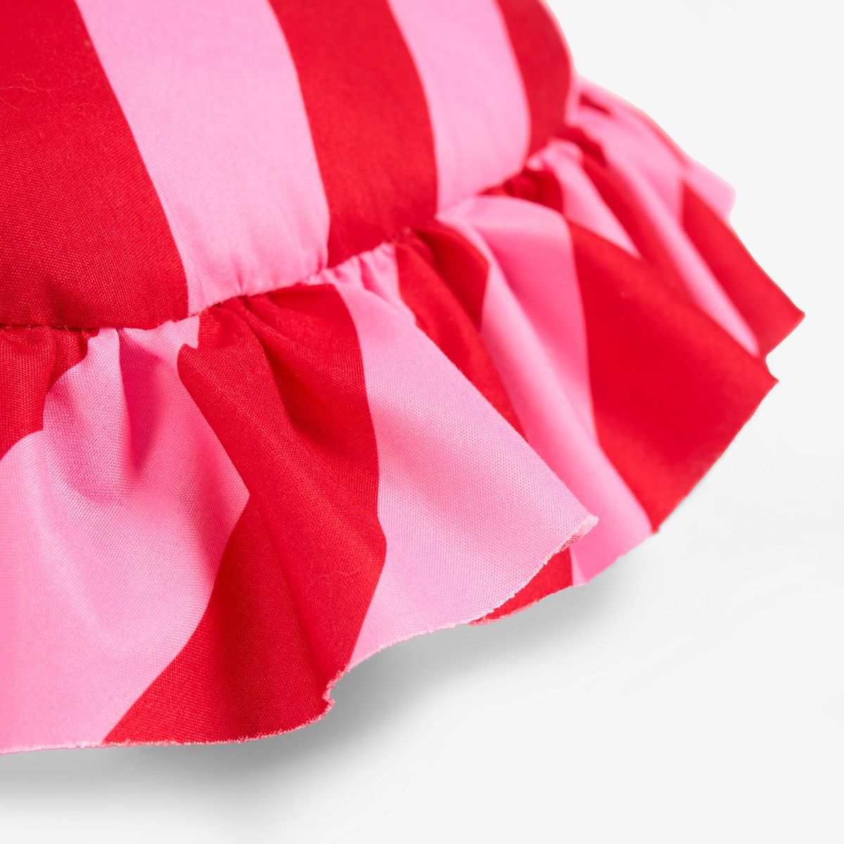 OHS Frill Heart Shaped Stripe Cushion - Red/Pink>
