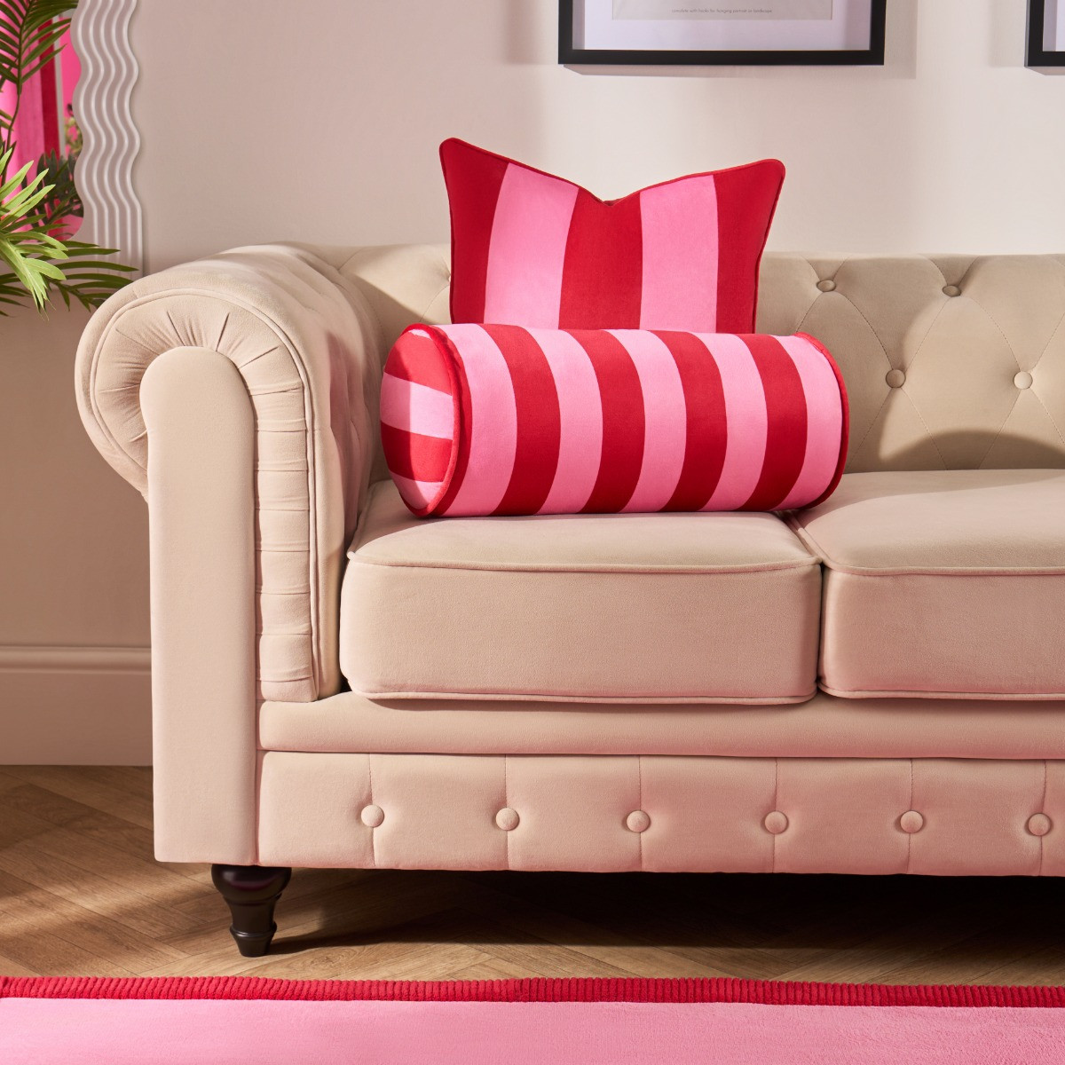 OHS Stripe Bolster Pillow  - Pink/Red>