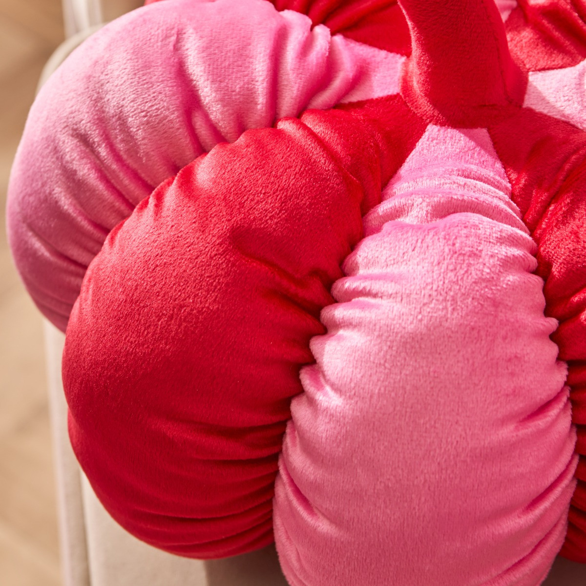 OHS Velvet Stripe Pumpkin Cushion - Pink/Red>