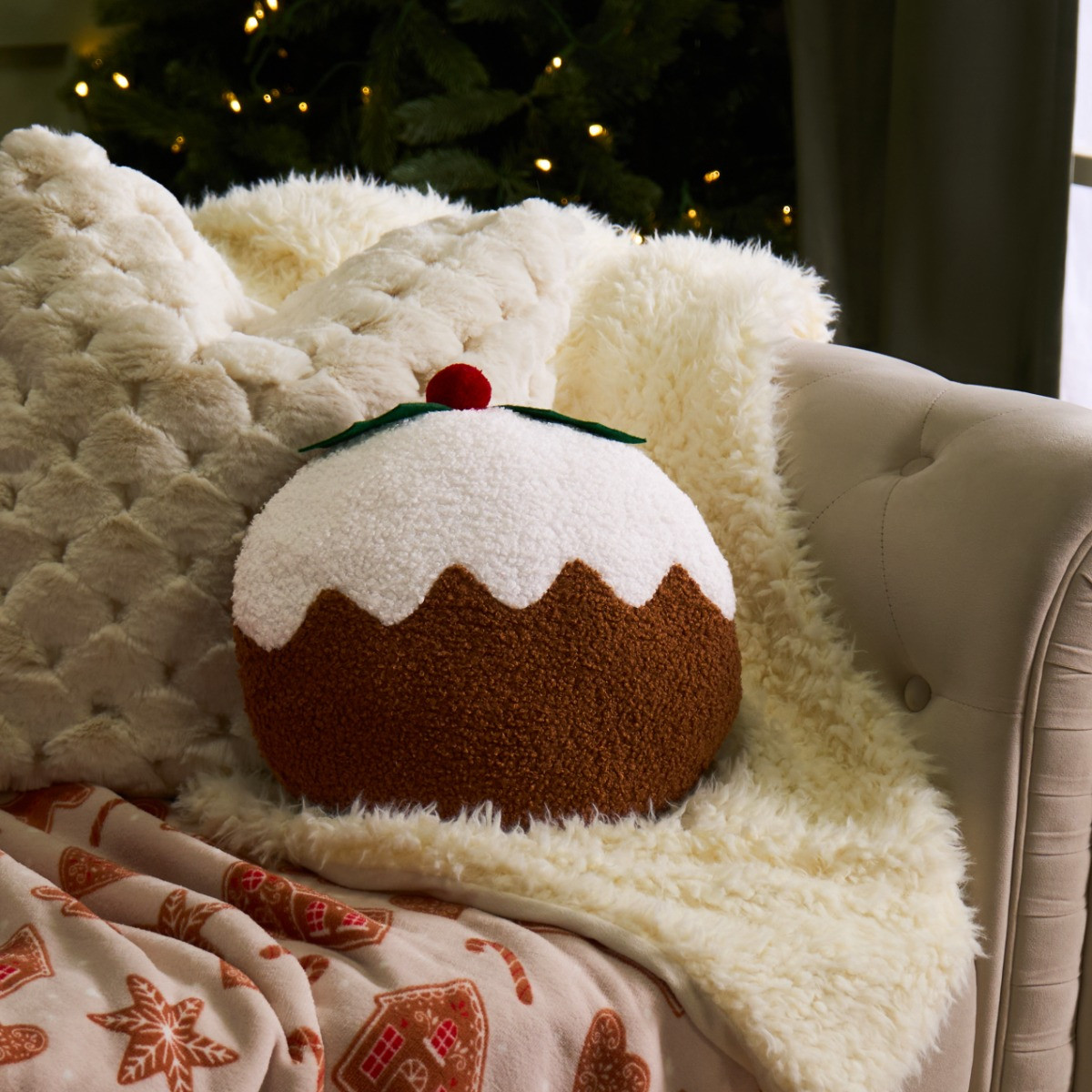 OHS Christmas Pudding Shaped Cushion - Brown>
