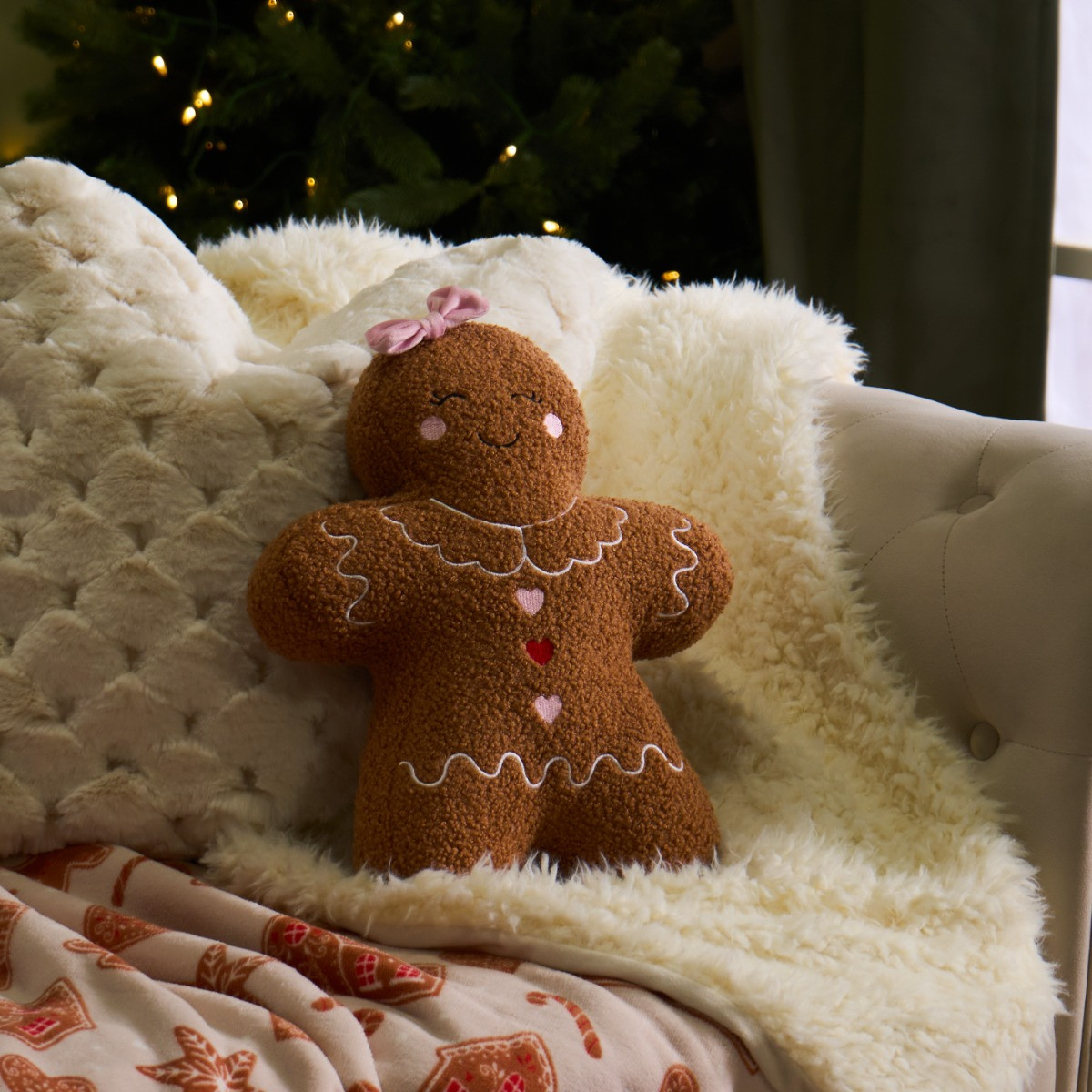 OHS Toffee the Gingerbread Girl Cushion - Brown>