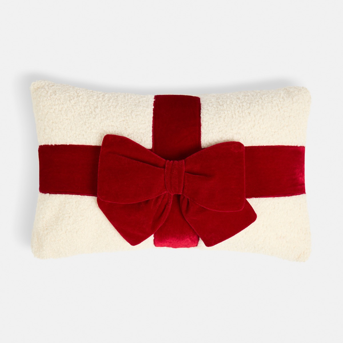 OHS Bow Wrapped Cushion - Red/Cream>