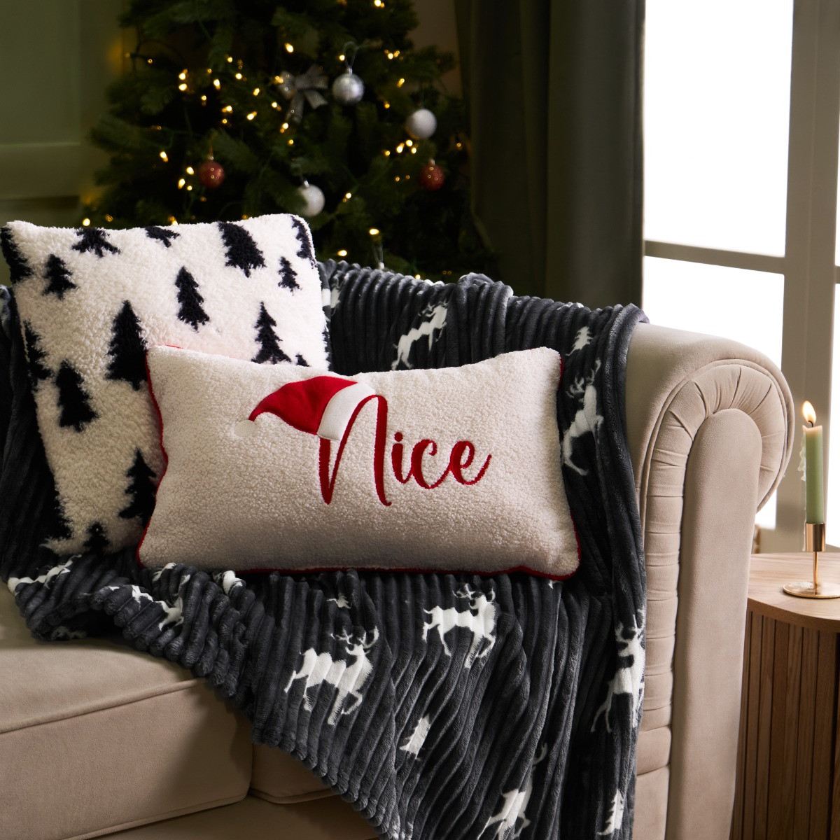 OHS Naughty And Nice Filled Cushion - Red/Cream>
