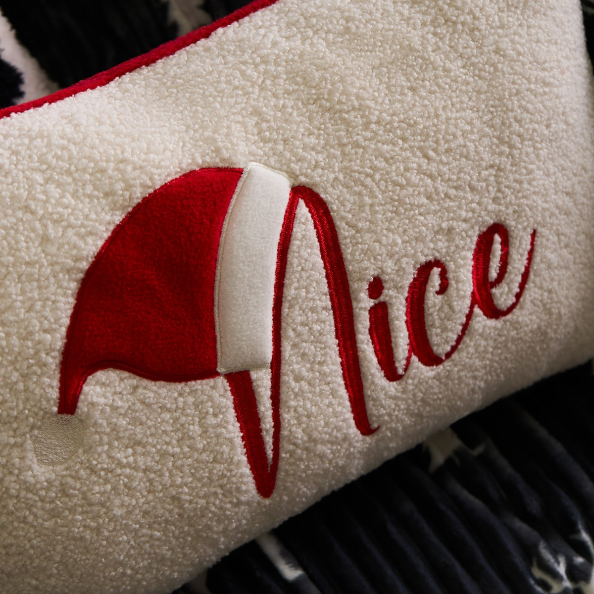 OHS Naughty And Nice Filled Cushion - Red/Cream>