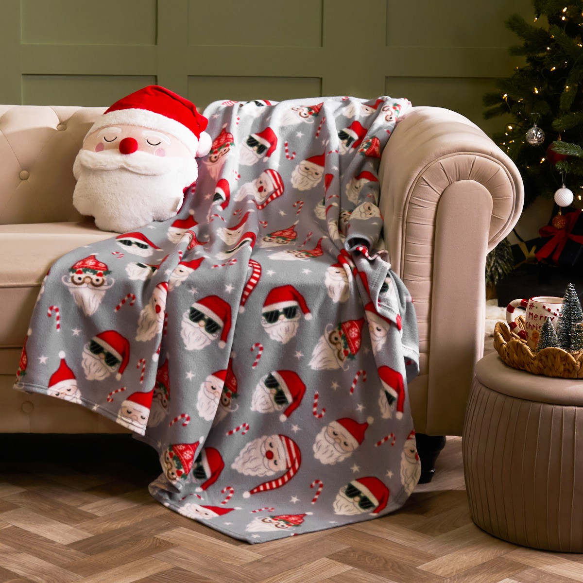 OHS Fun Santa Fleece Throw - Grey>