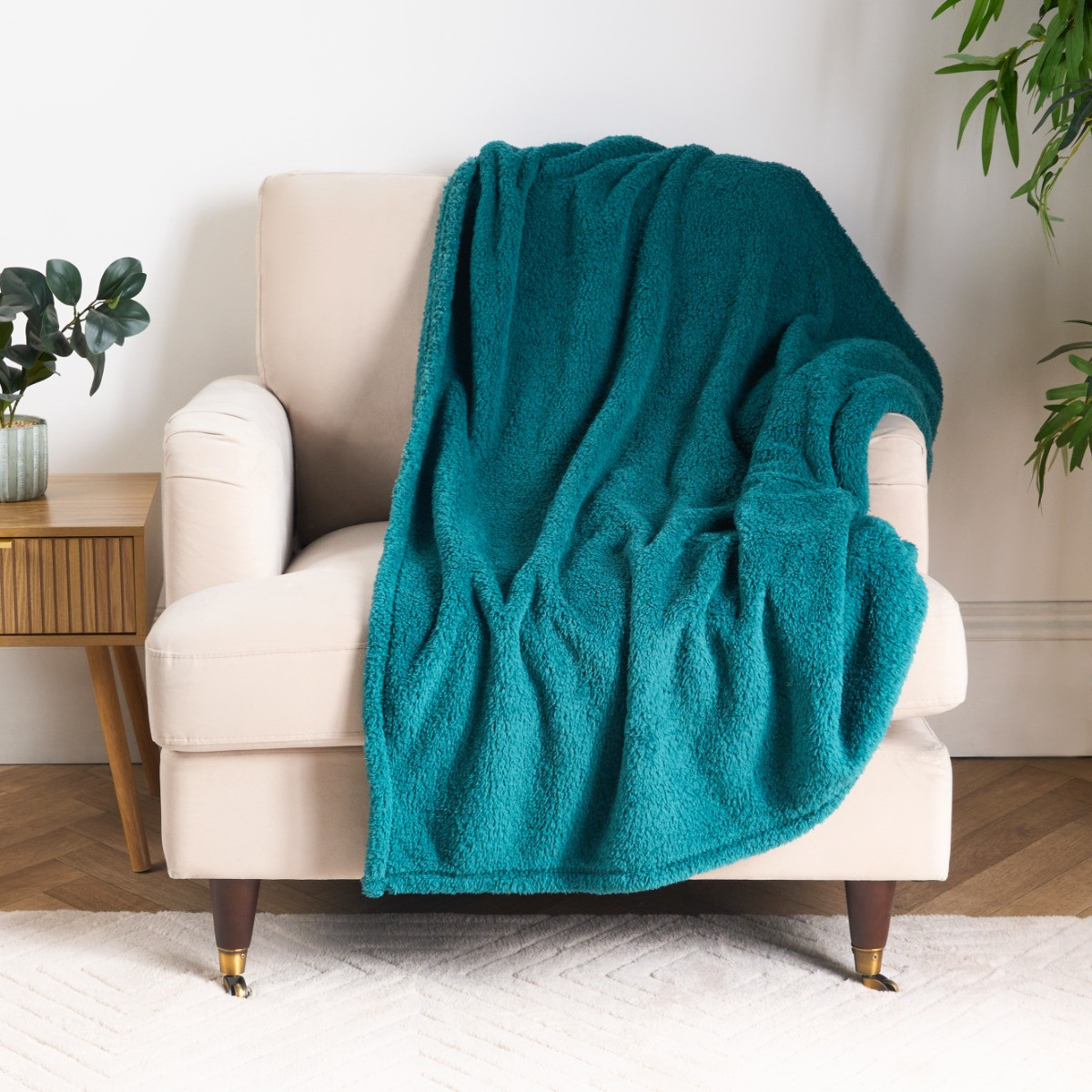 OHS Teddy Fleece Throw, Teal - 150 x 200cm>