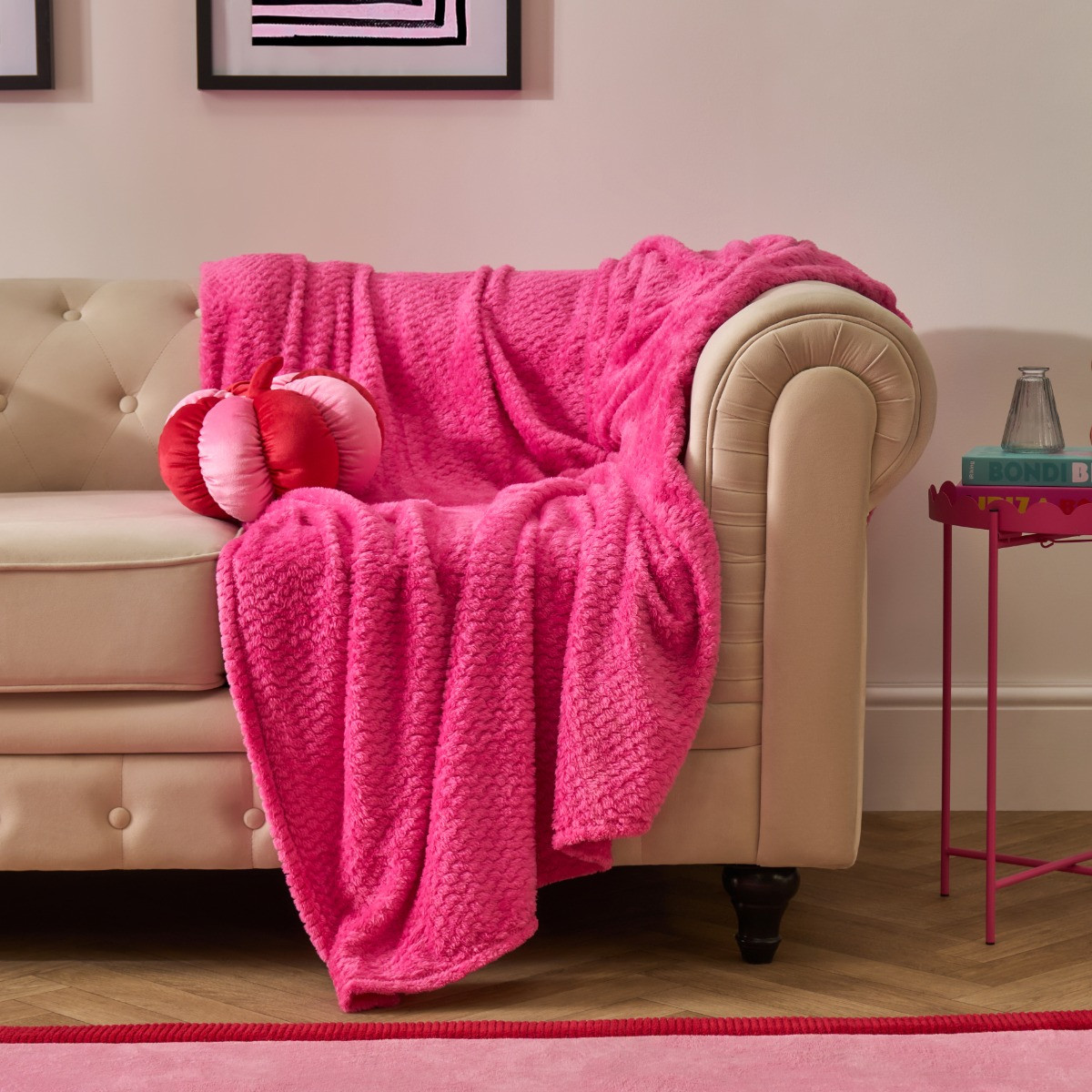 OHS Waffle Fleece Throw, Hot Pink - 200 x 240cm>