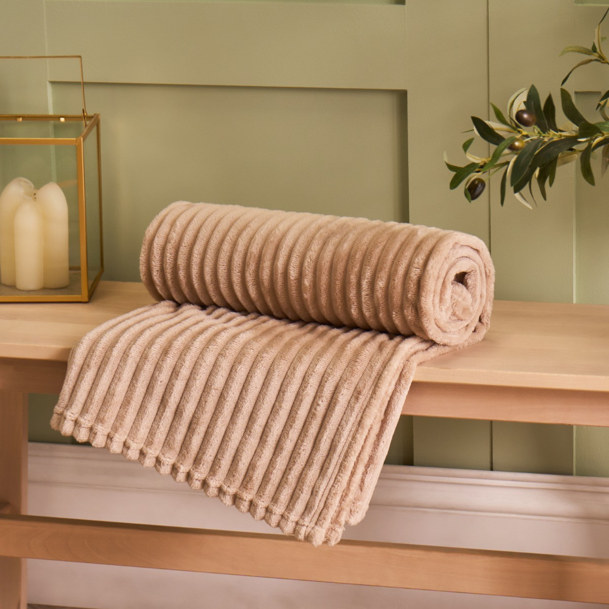 OHS Ribbed Fleece Throw - Natural>