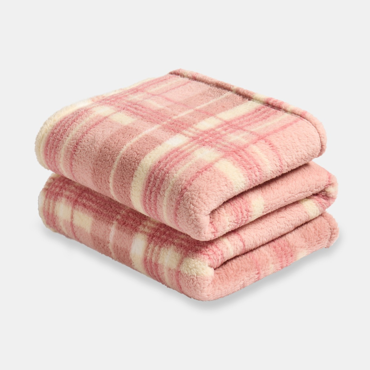 OHS Winter Check Teddy Throw - Blush>