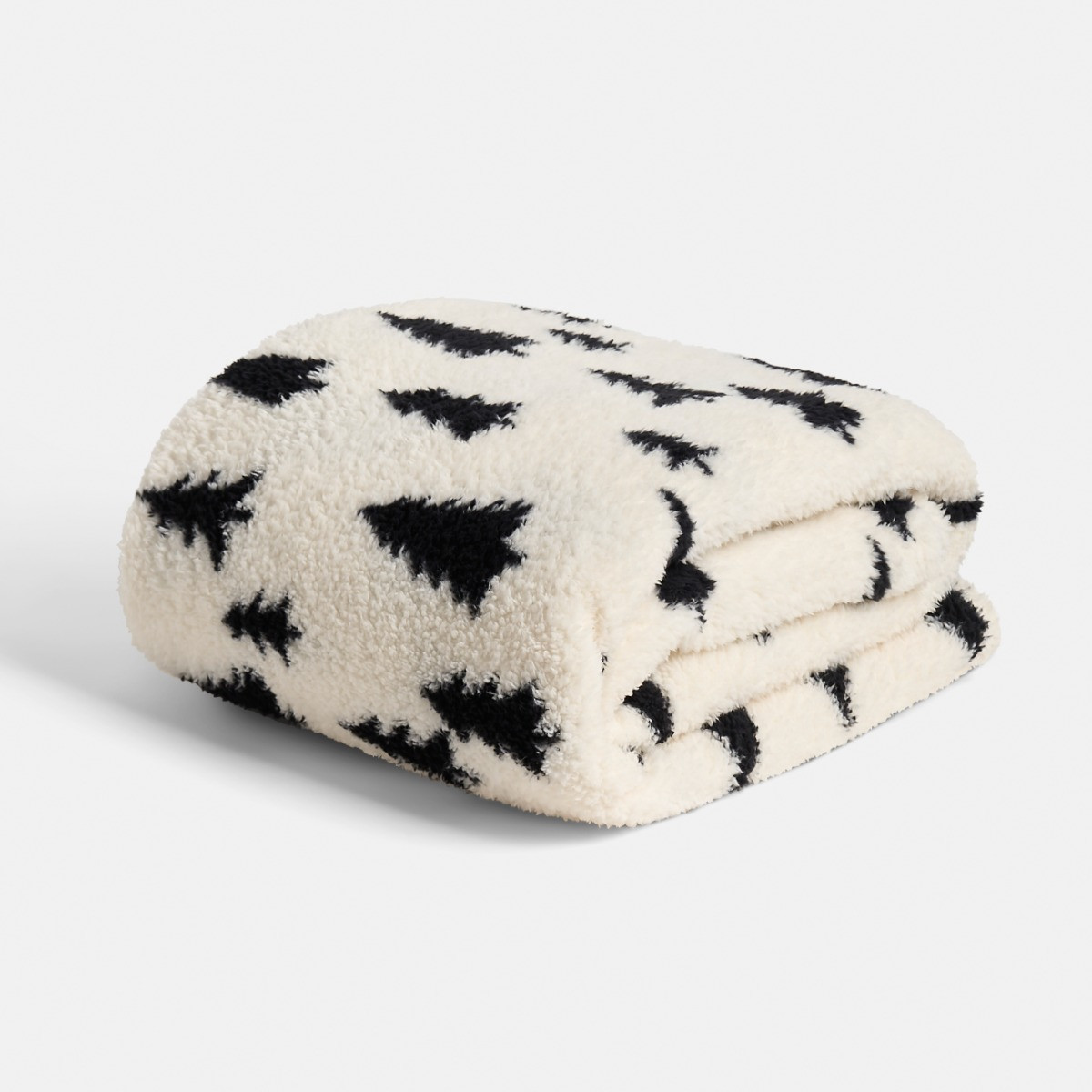 OHS Christmas Tree Print Teddy Throw - Monochrome>