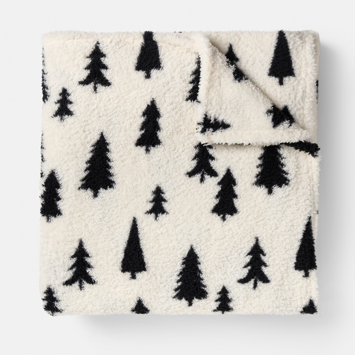 OHS Christmas Tree Print Teddy Throw - Monochrome>