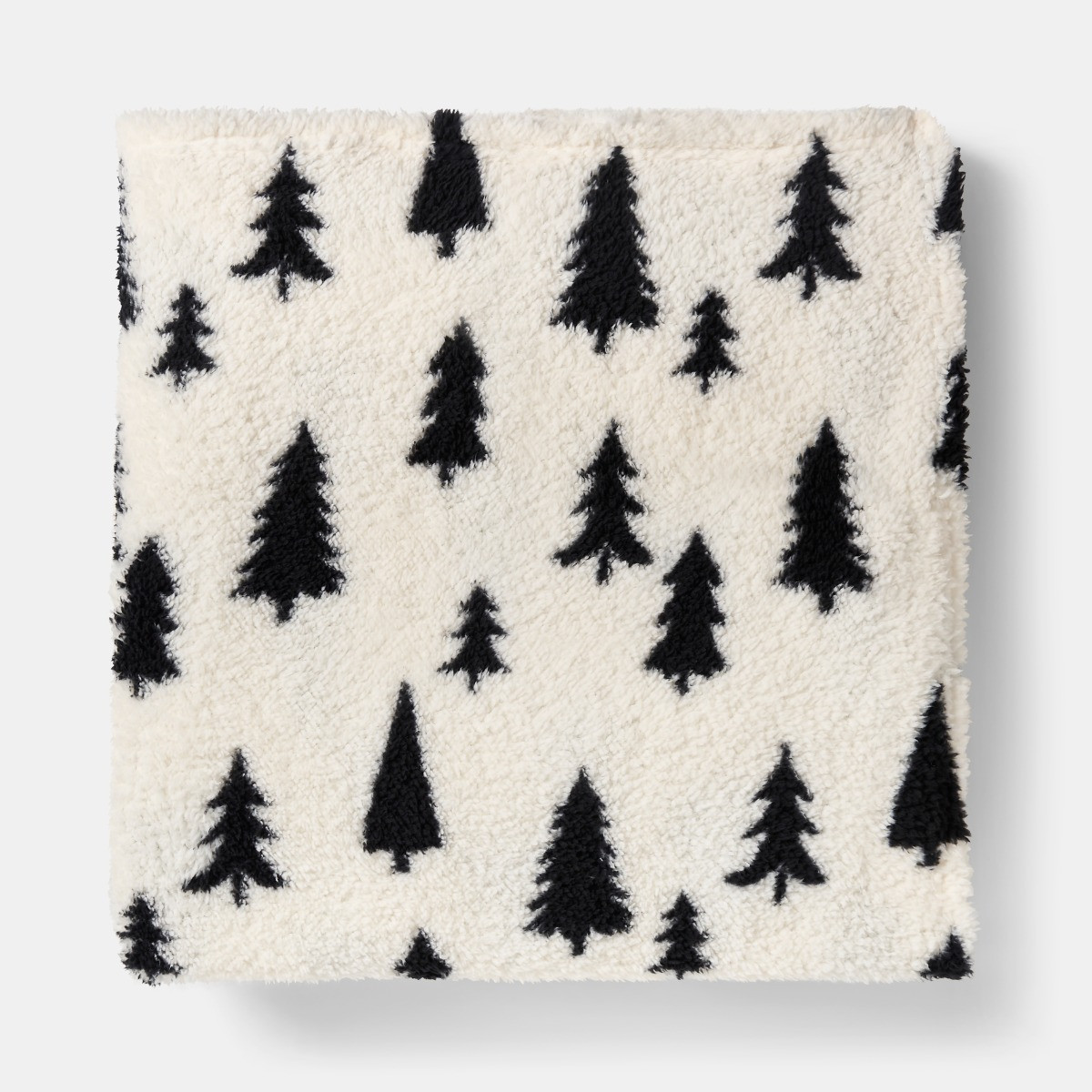 OHS Christmas Tree Print Teddy Throw - Monochrome>