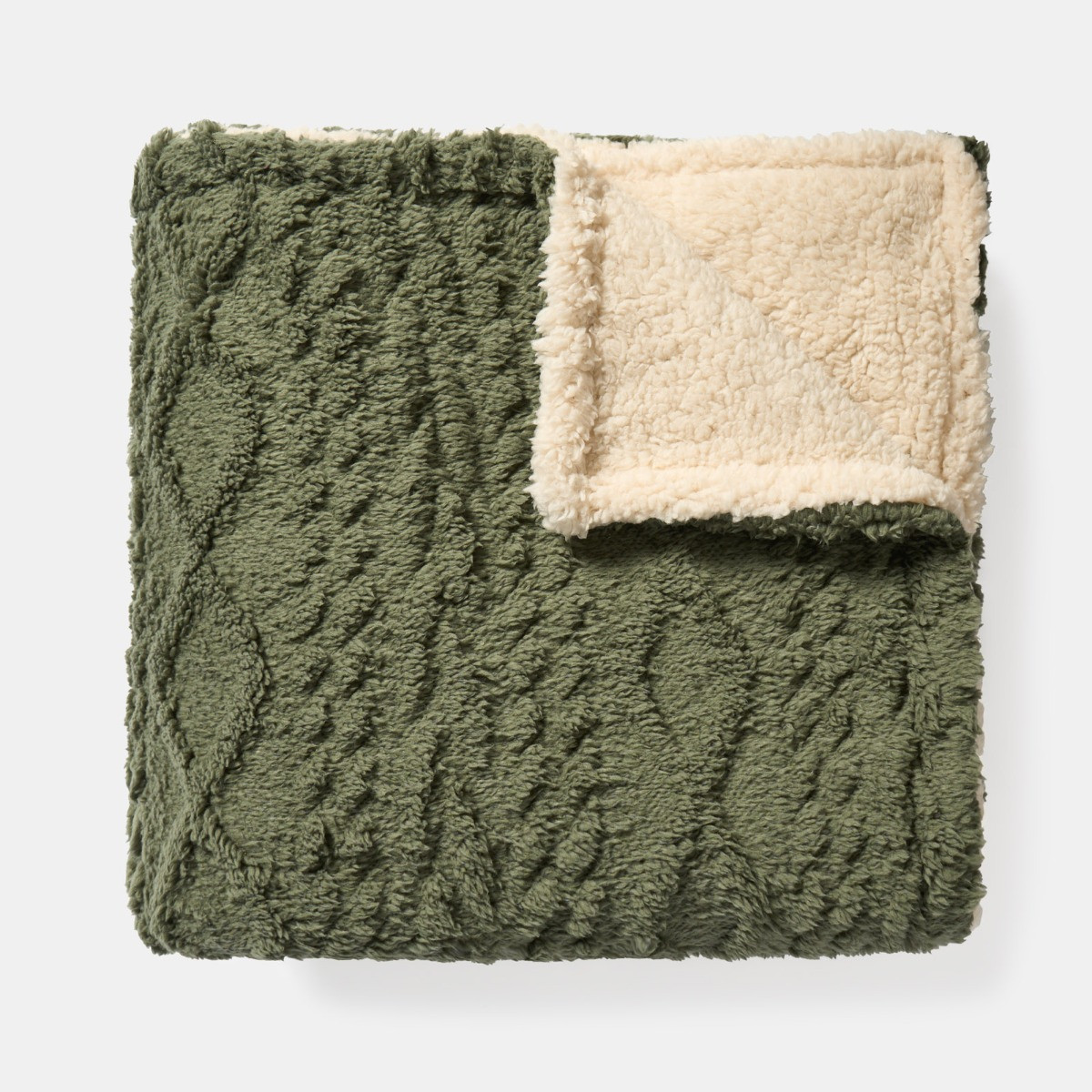 OHS Cable Knit Sherpa Throw - Woodland Green>