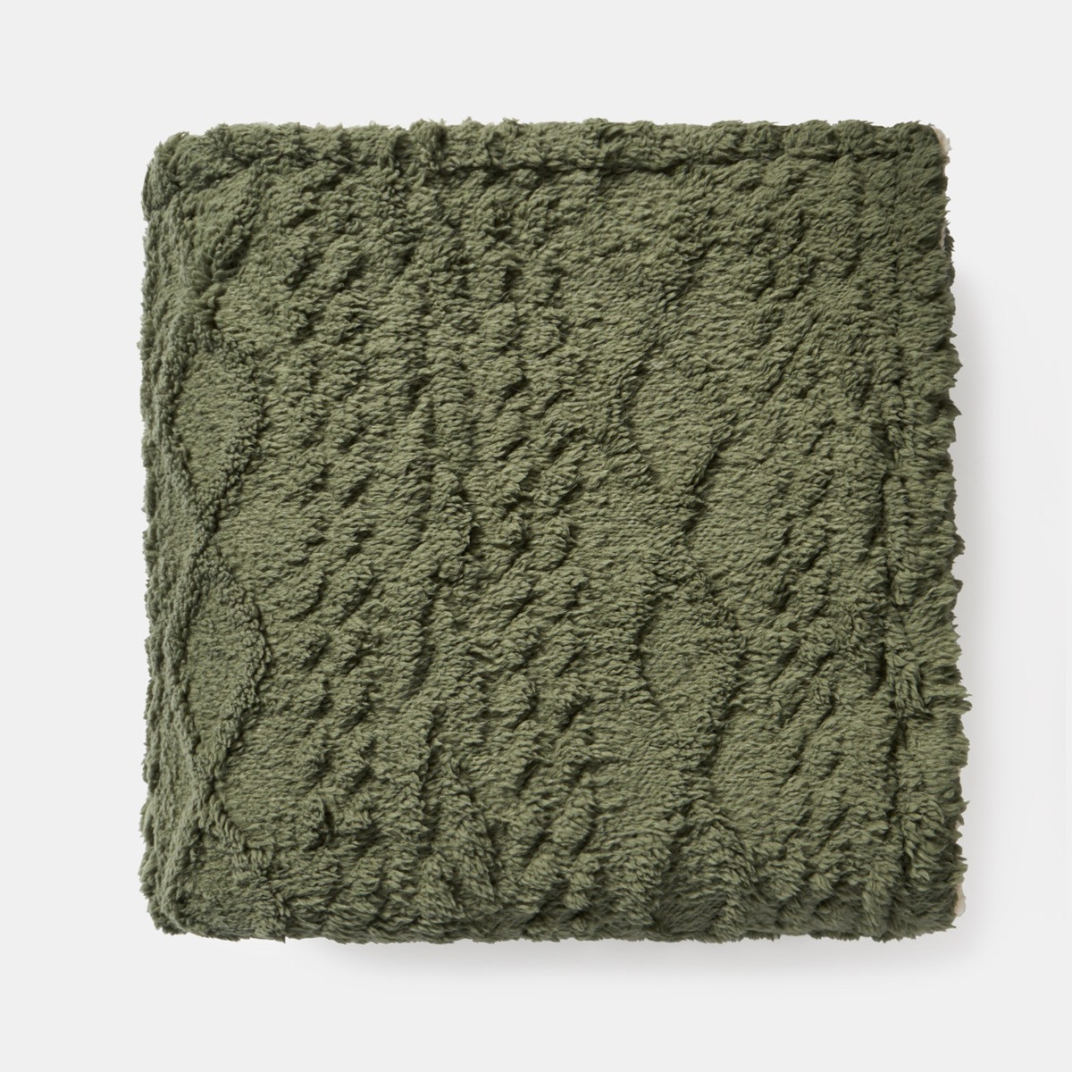 OHS Cable Knit Sherpa Throw, Woodland Green - 130 x 160cm>