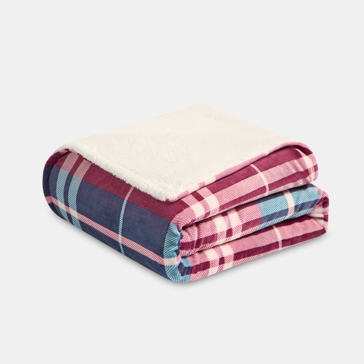 OHS Winsford Flannel Check Fleece Throw - Burgundy>