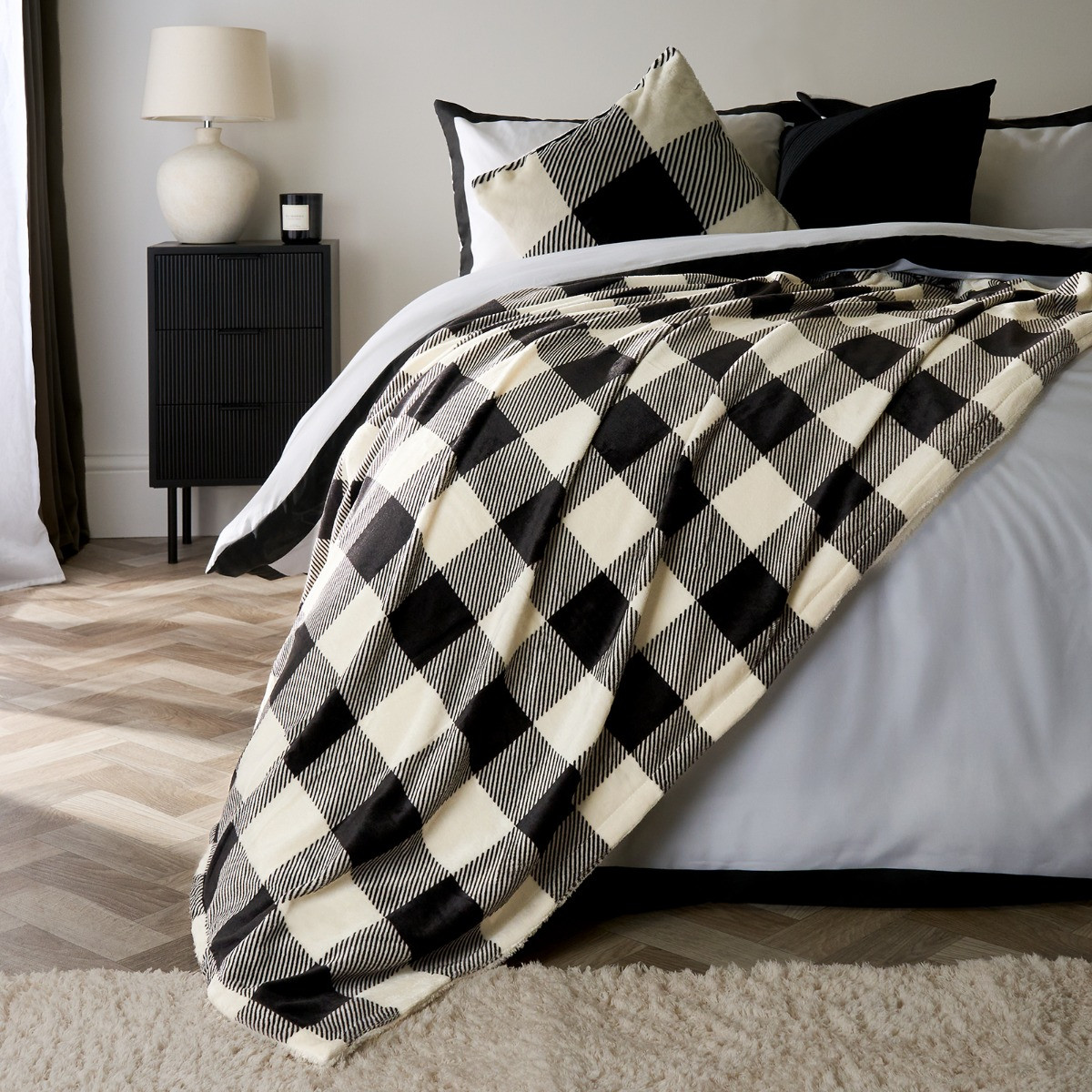 OHS Gingham Print Fleece Throw - Monochrome>