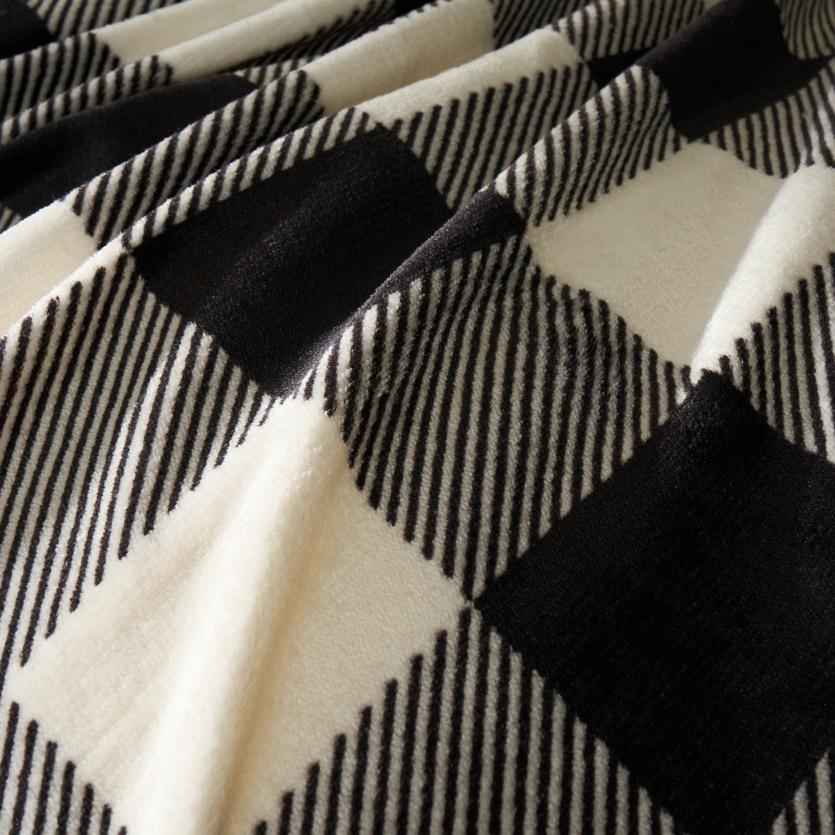 OHS Gingham Print Fleece Throw - Monochrome>