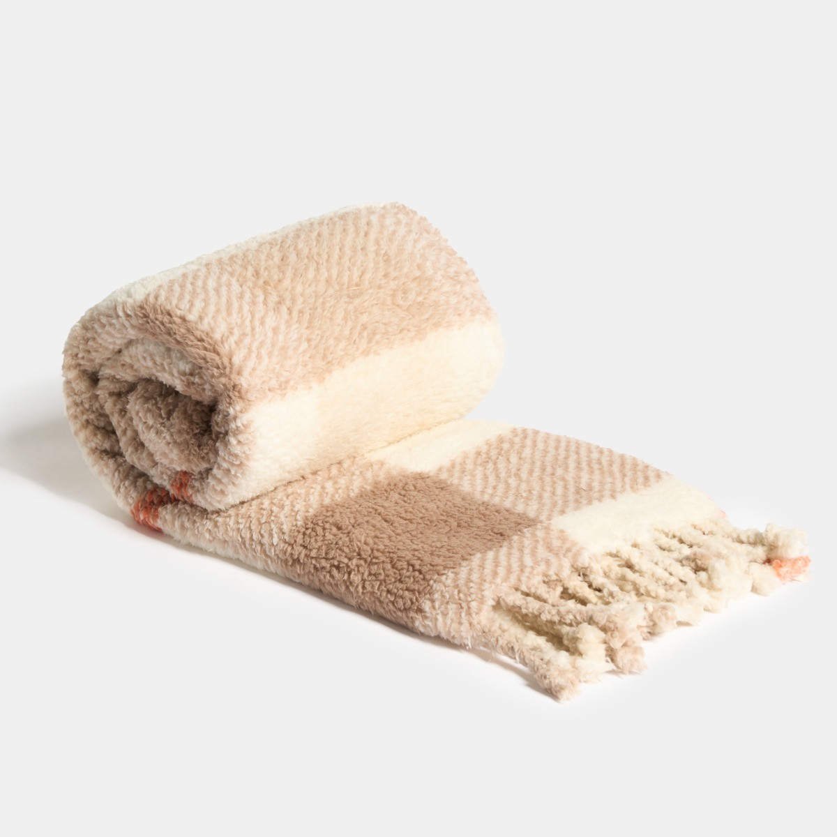 OHS Check Tassel Sherpa Throw - Rust>