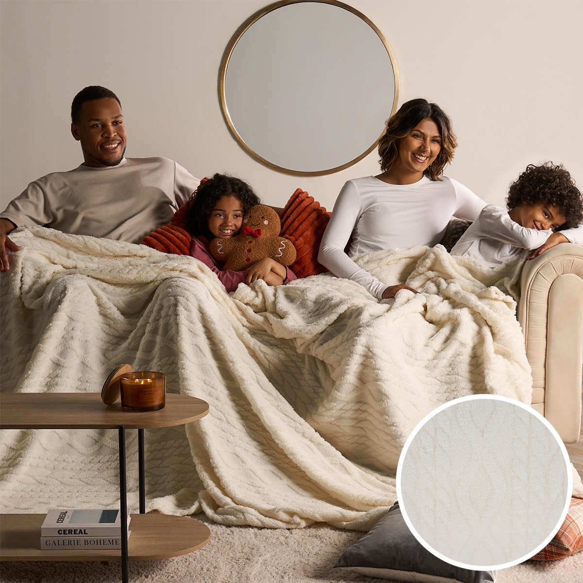 OHS Cable Knit Family Throw - Cream>