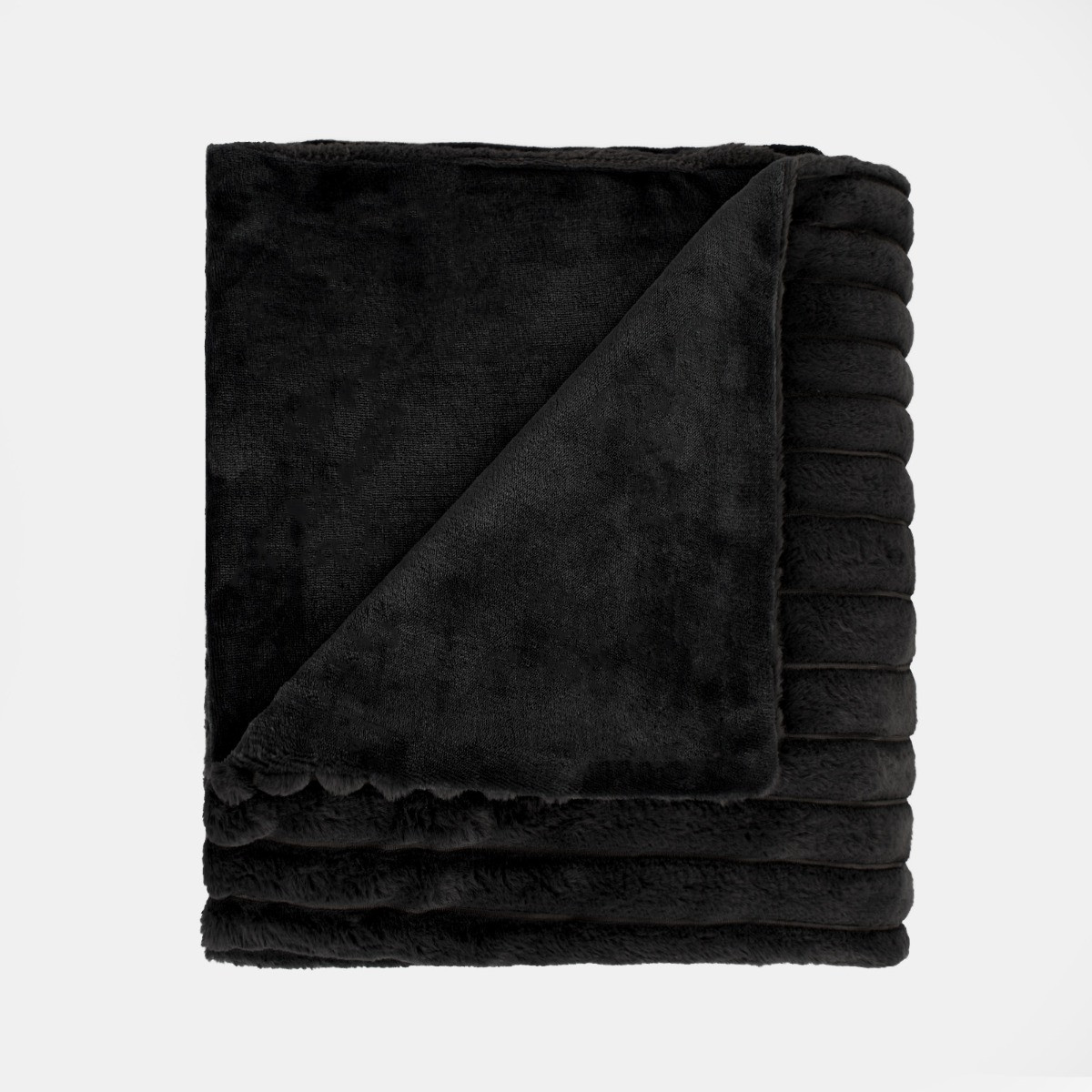 OHS Faux Fur Thick Ribbed Throw, Black - 125 x 150cm>