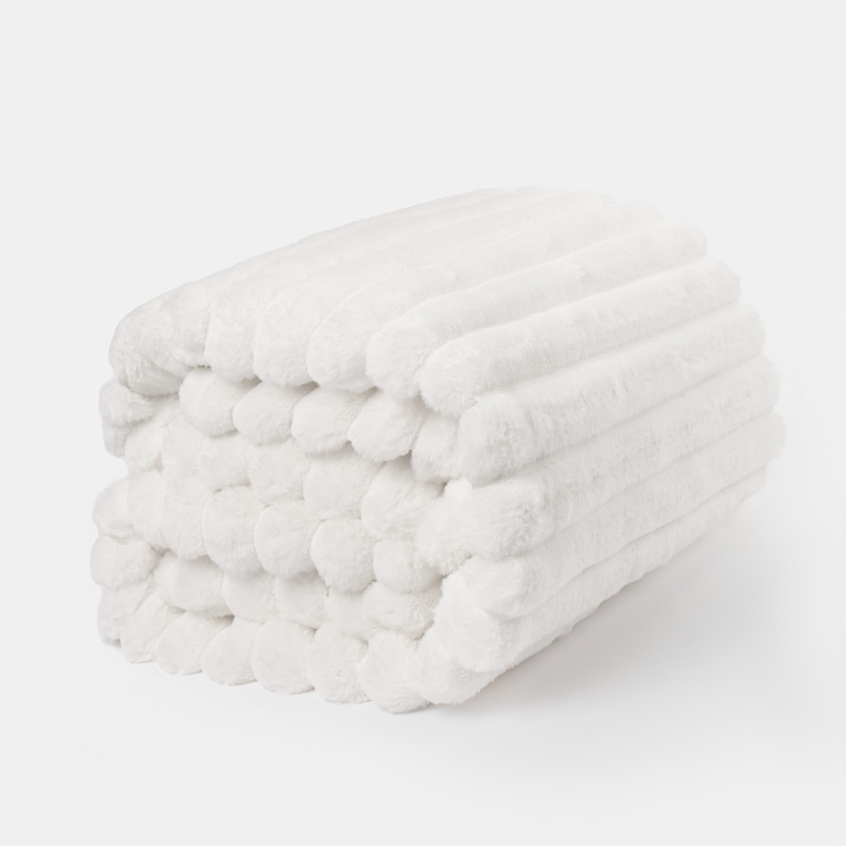 OHS Faux Fur Thick Ribbed Throw, White - 125 x 150cm>