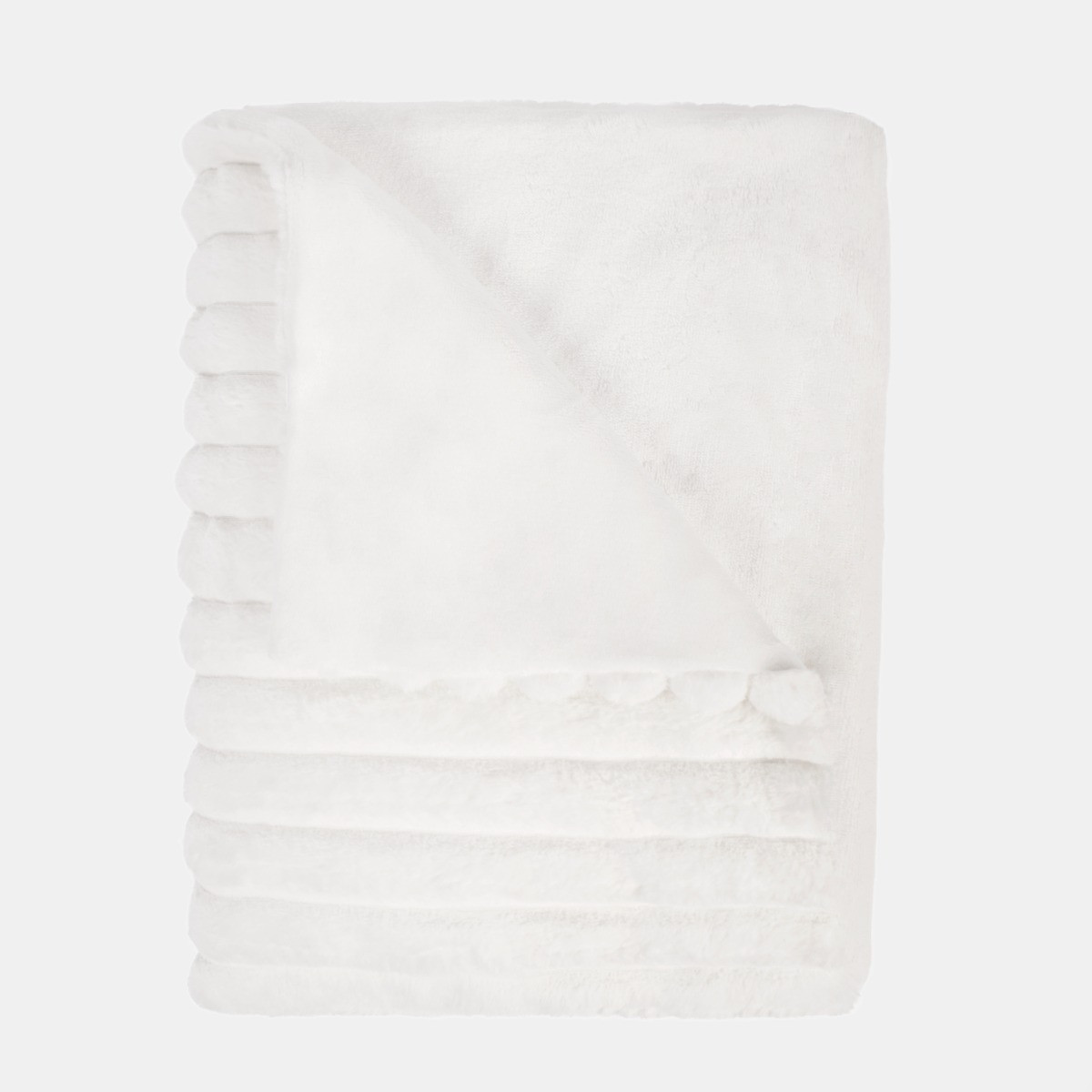 OHS Faux Fur Thick Ribbed Throw, White - 125 x 150cm>