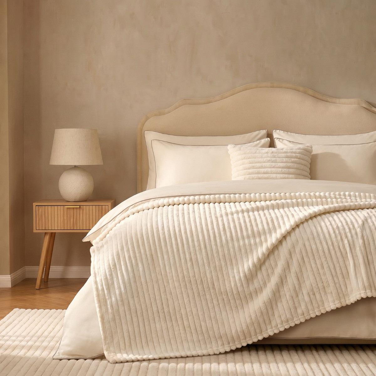 OHS Faux Fur Thick Ribbed Throw - Natural>