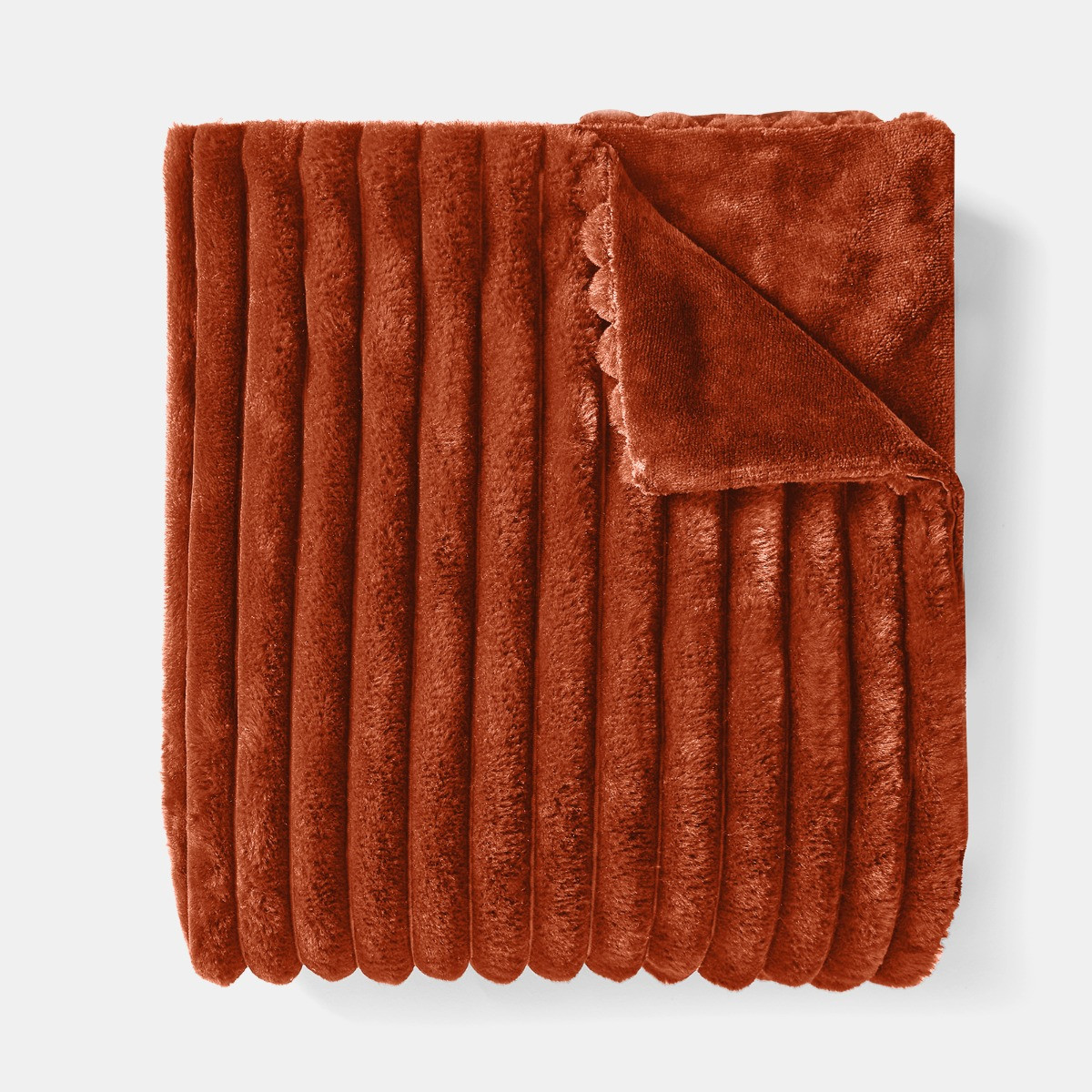 OHS Faux Fur Thick Ribbed Throw - Rust>