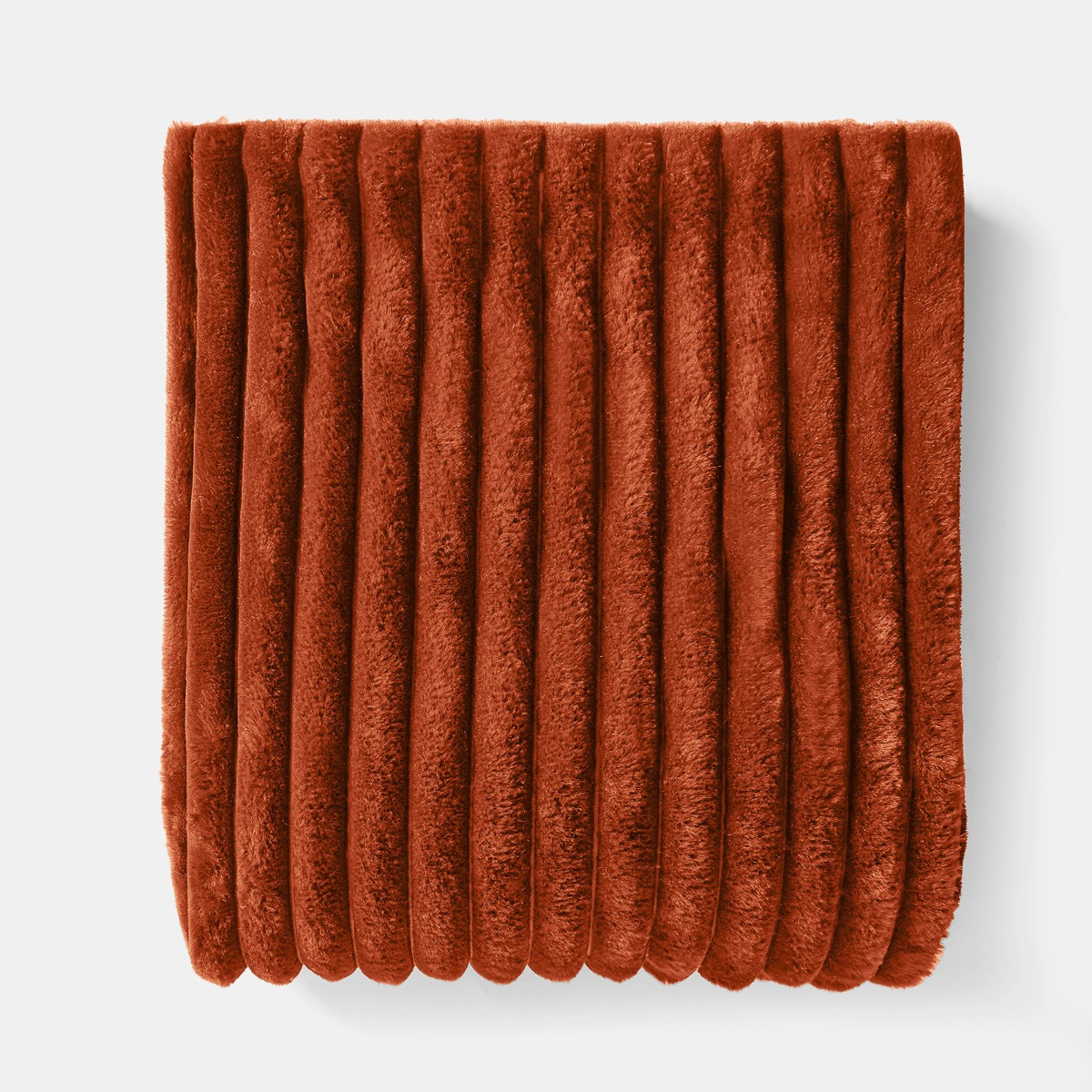 OHS Faux Fur Thick Ribbed Throw - Rust>