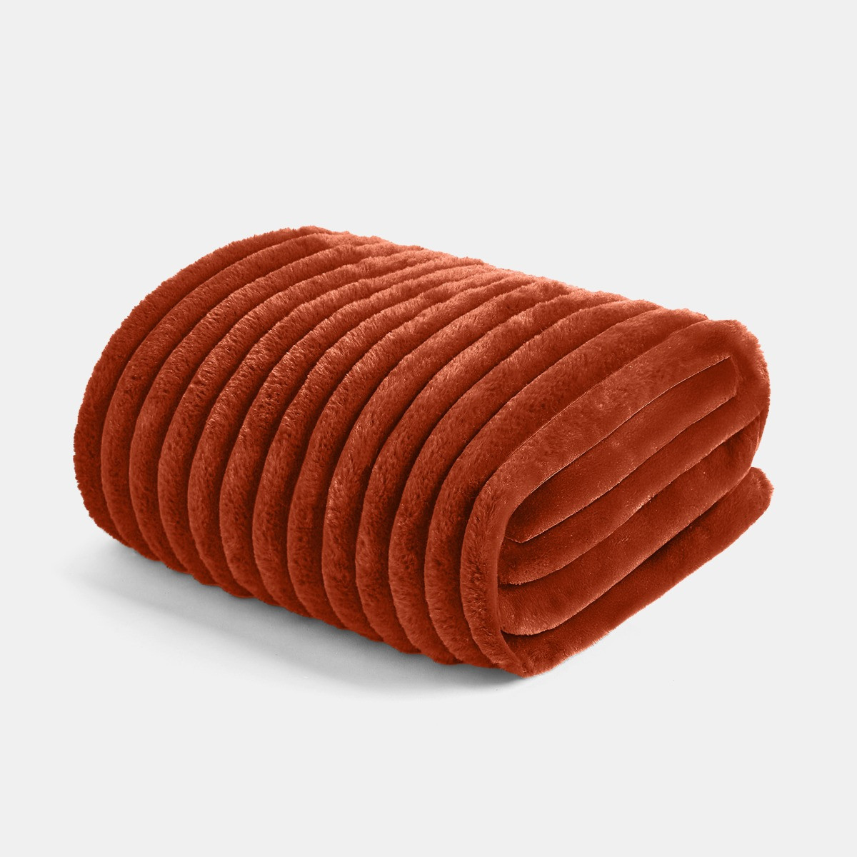 OHS Faux Fur Thick Ribbed Throw - Rust>