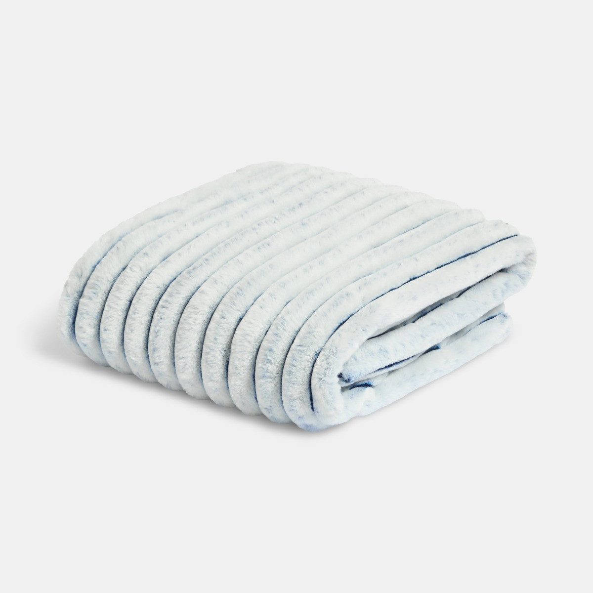 OHS Two Tone Faux Fur Thick Ribbed Throw - Navy/White>