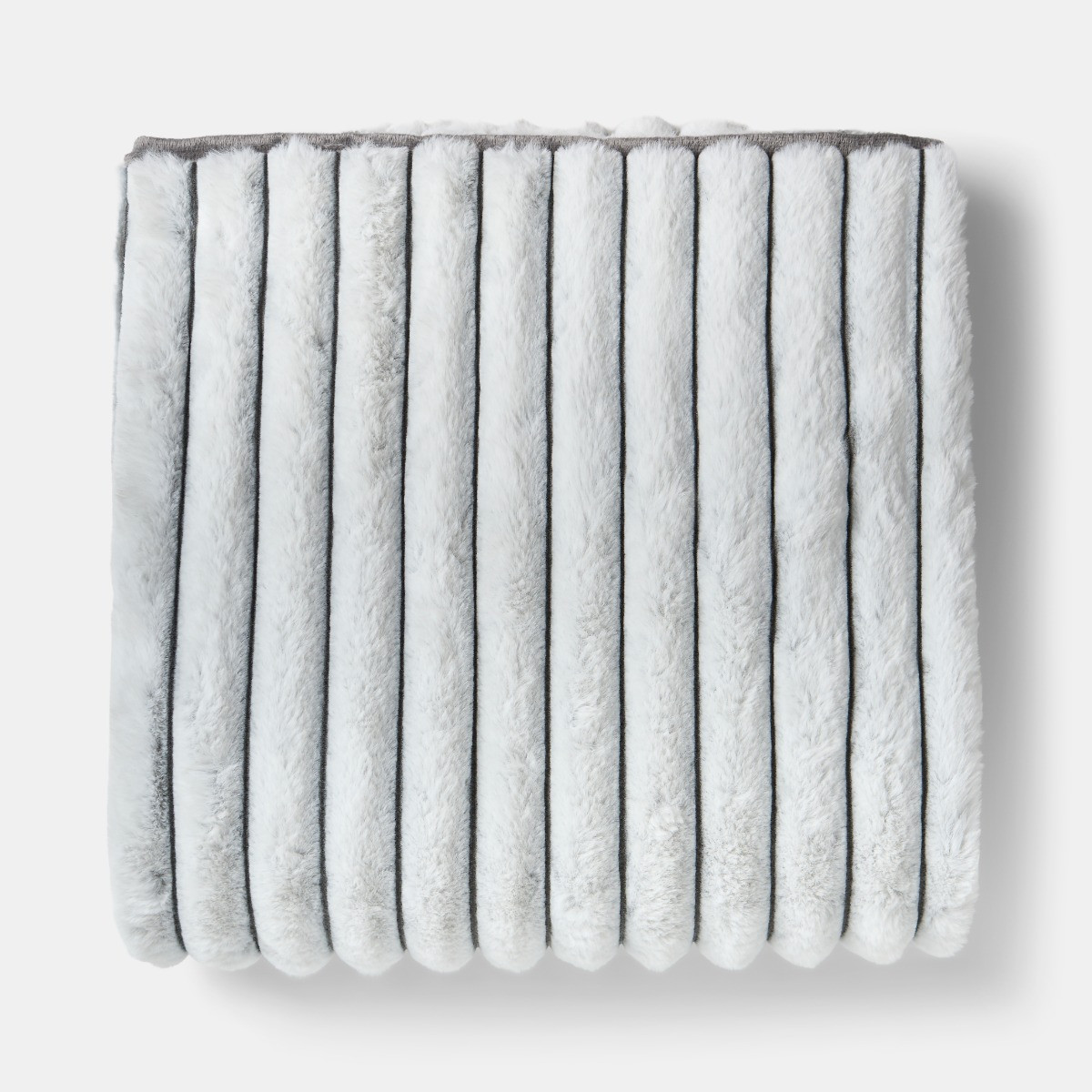OHS Two Tone Faux Fur Thick Ribbed Throw - Grey/White>
