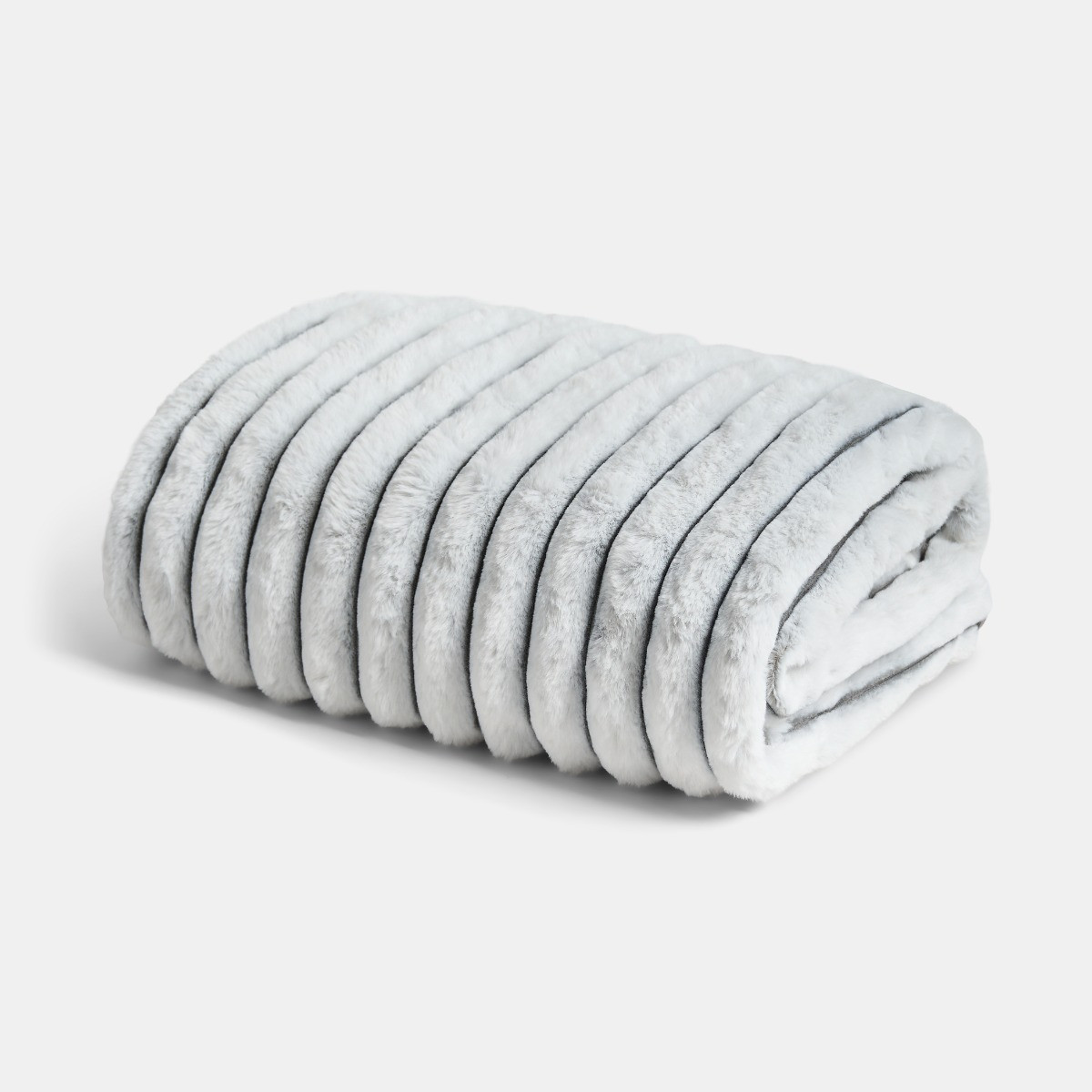 OHS Two Tone Faux Fur Thick Ribbed Throw - Grey/White>