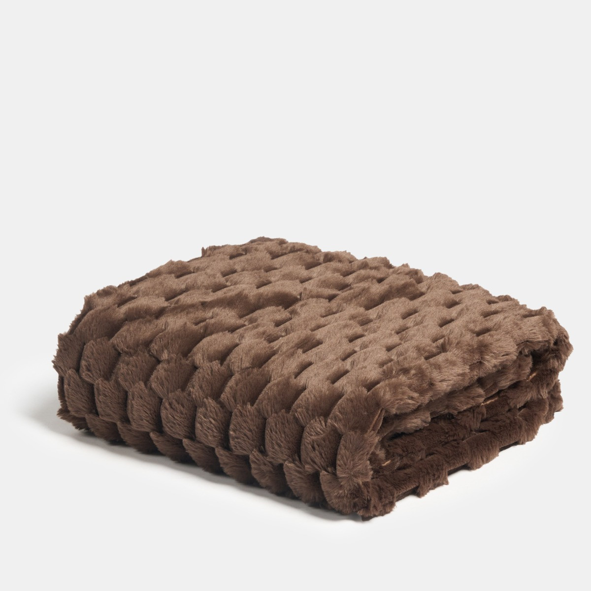 OHS Waffle Faux Fur Throw - Chocolate>