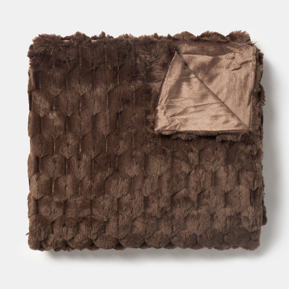 OHS Waffle Faux Fur Throw - Chocolate>