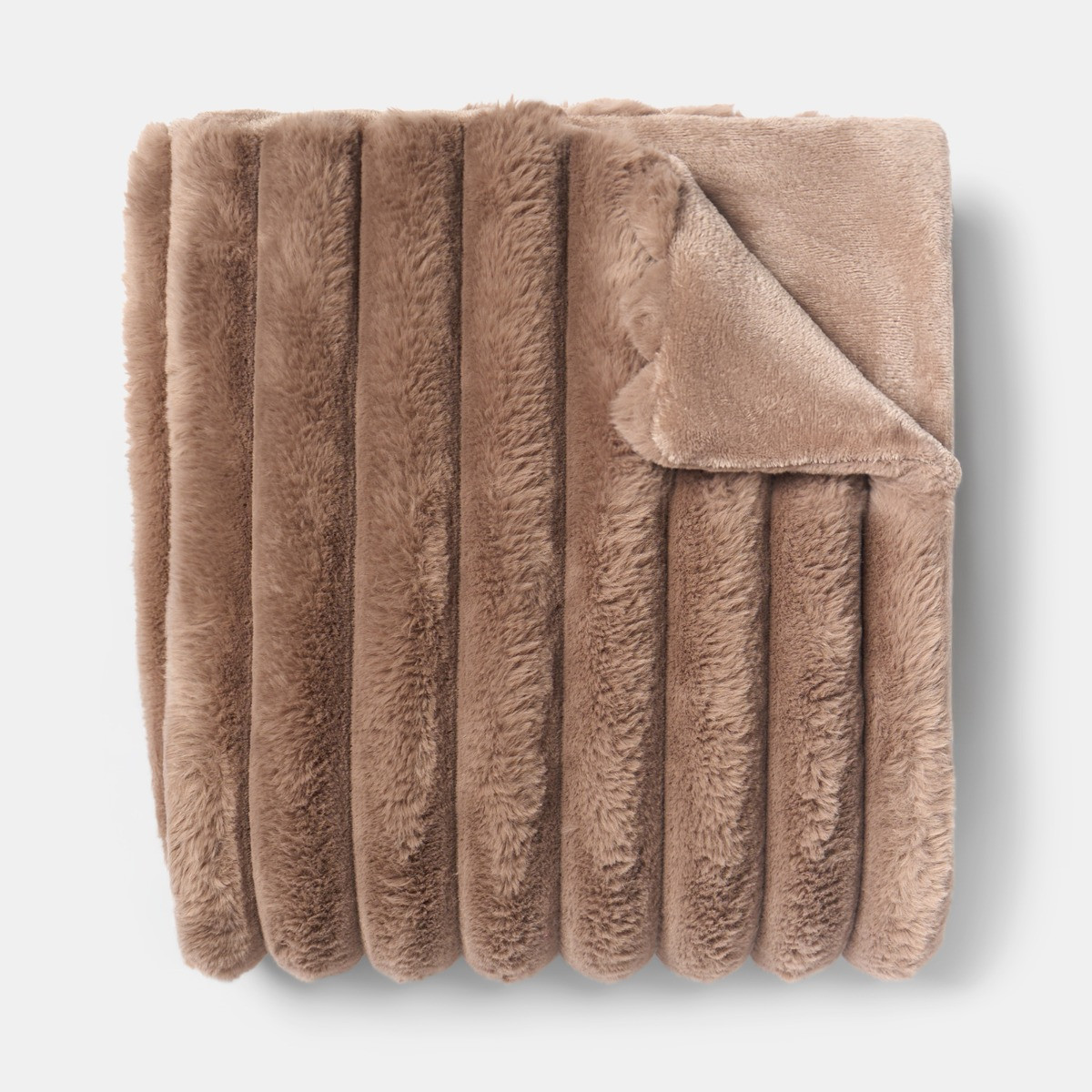 OHS Jumbo Faux Fur Ribbed Throw - Mink>