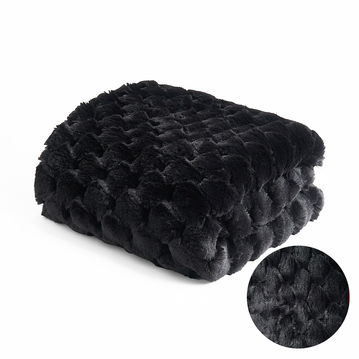OHS Jumbo Waffle Fur Throw - Black>