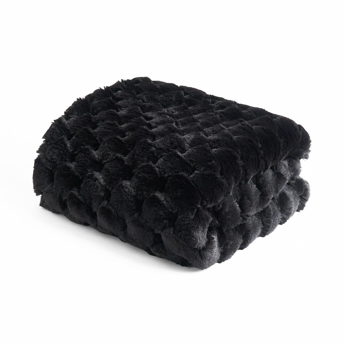 OHS Jumbo Waffle Fur Throw - Black>
