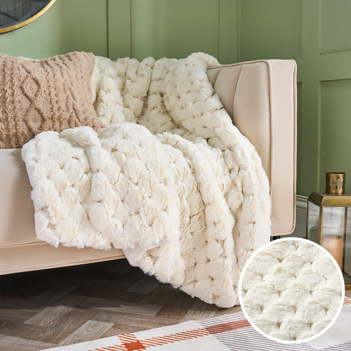 OHS Jumbo Waffle Fur Throw - White>