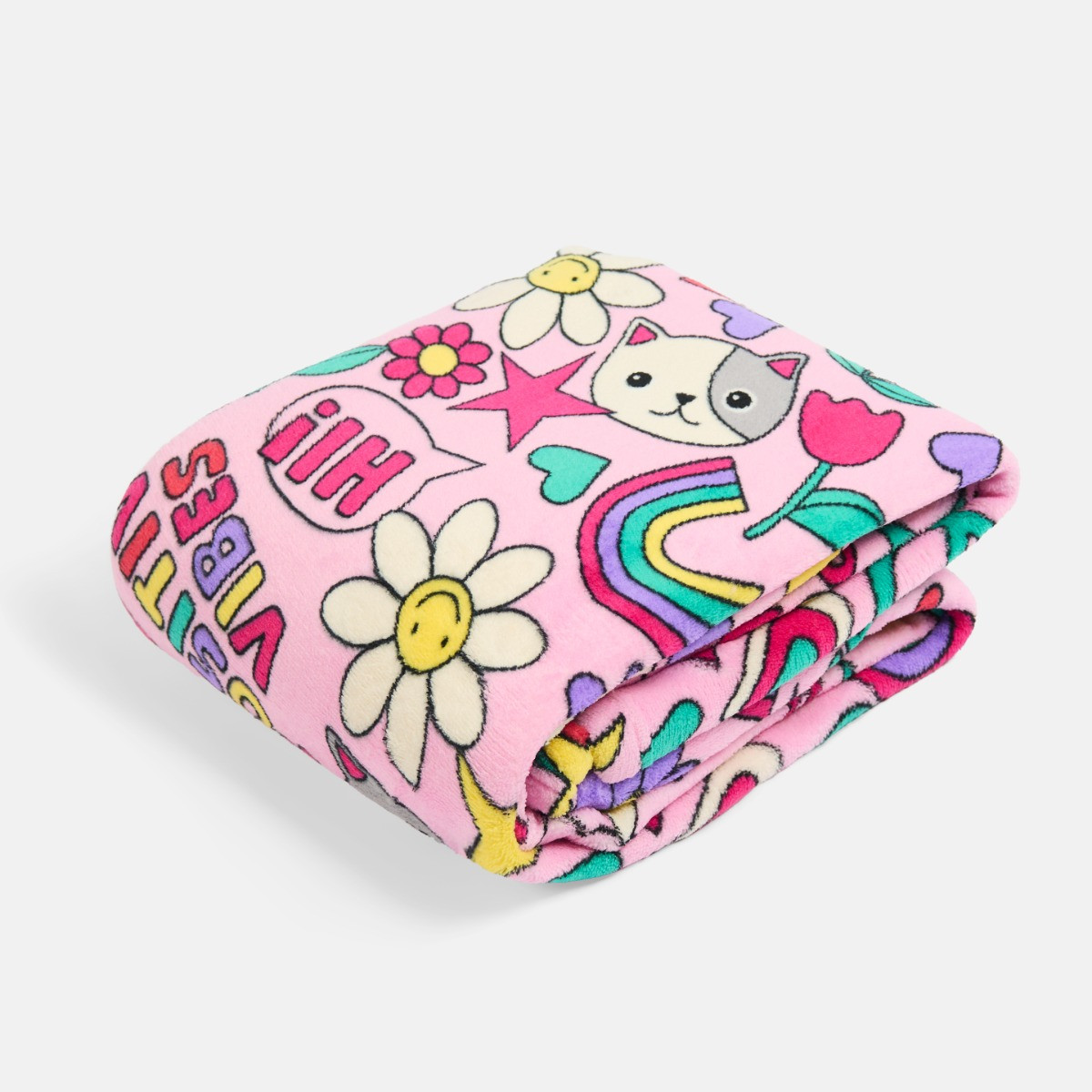 OHS Positive Vibes Print Sherpa Reverse Throw - Multi>