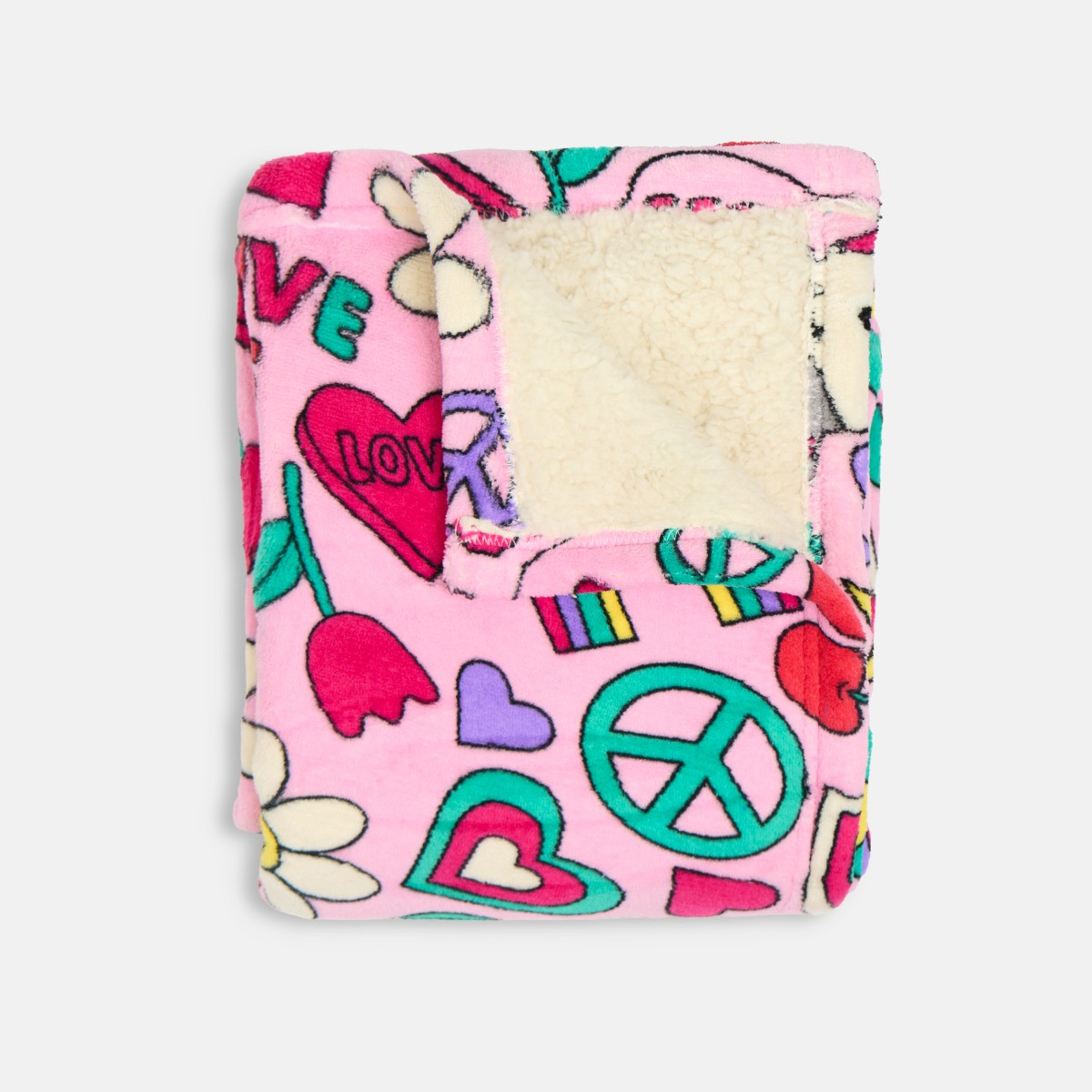OHS Positive Vibes Print Sherpa Reverse Throw - Multi>