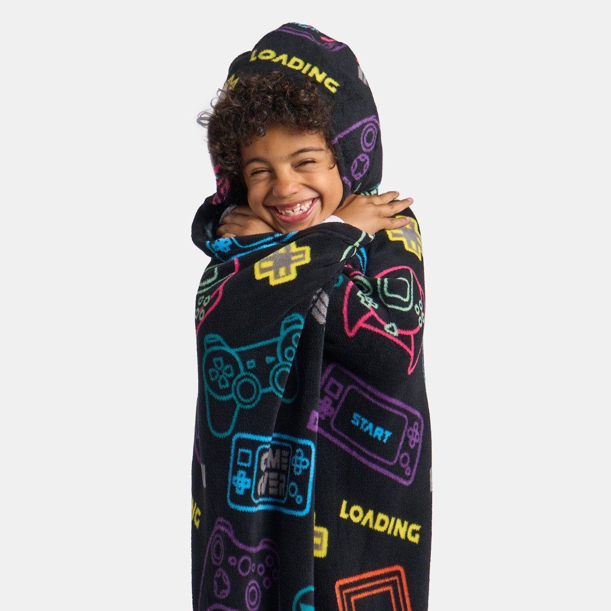 OHS Gaming Print Hooded Blanket - Black>