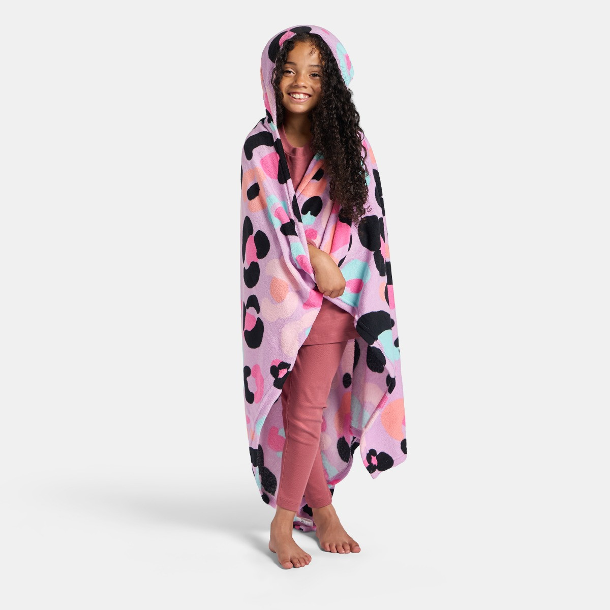 OHS Leopard Print Hooded Blanket - Lilac>