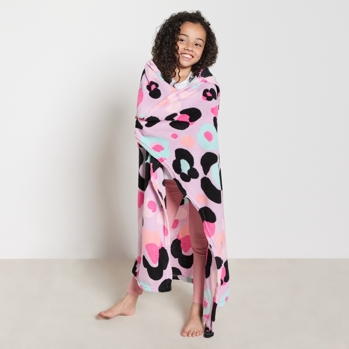 OHS Leopard Print Hooded Blanket - Lilac>