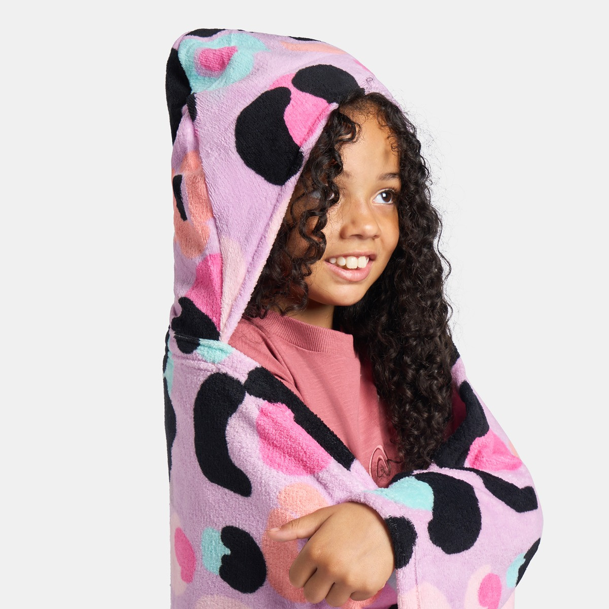 OHS Leopard Print Hooded Blanket - Lilac>