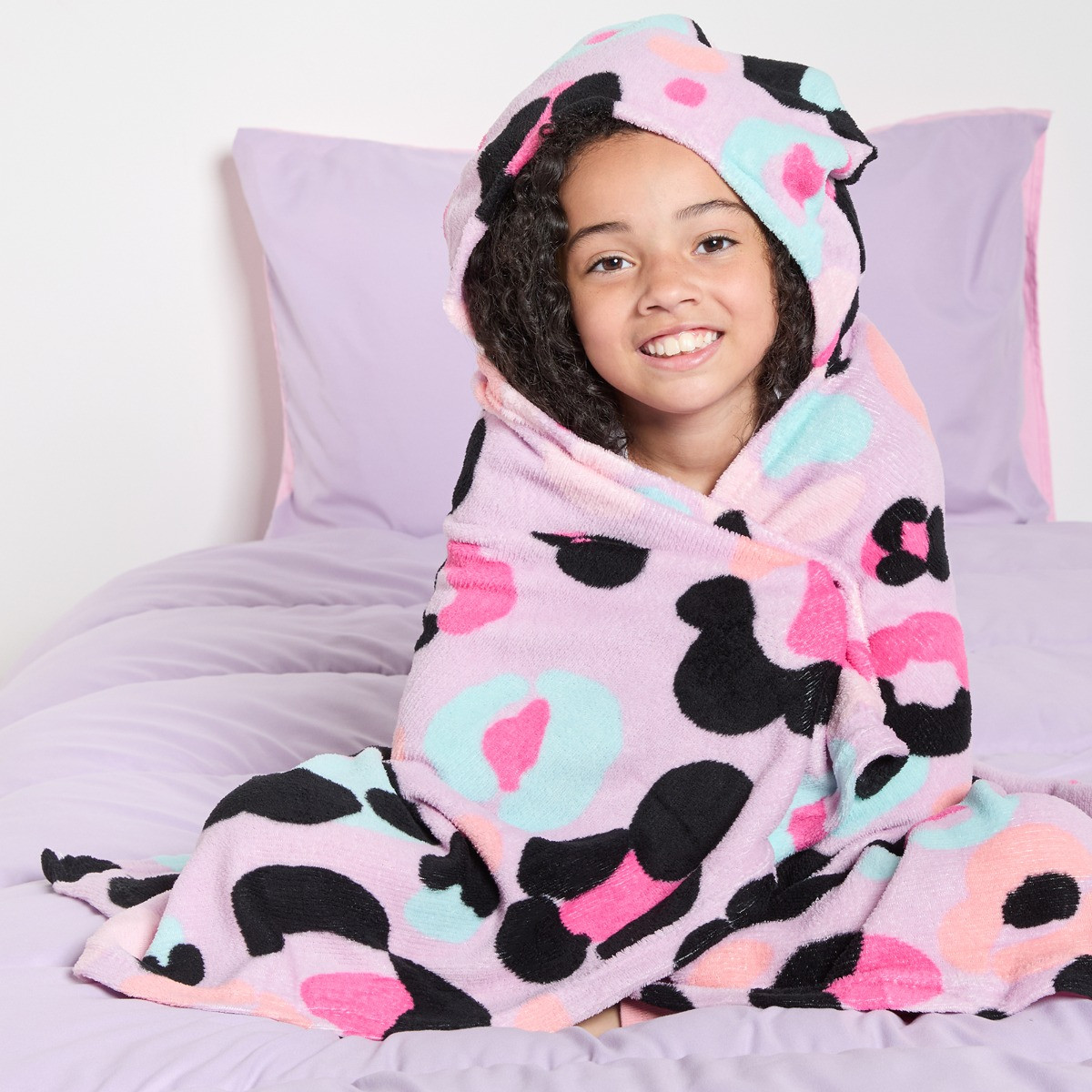 OHS Leopard Print Hooded Blanket - Lilac>