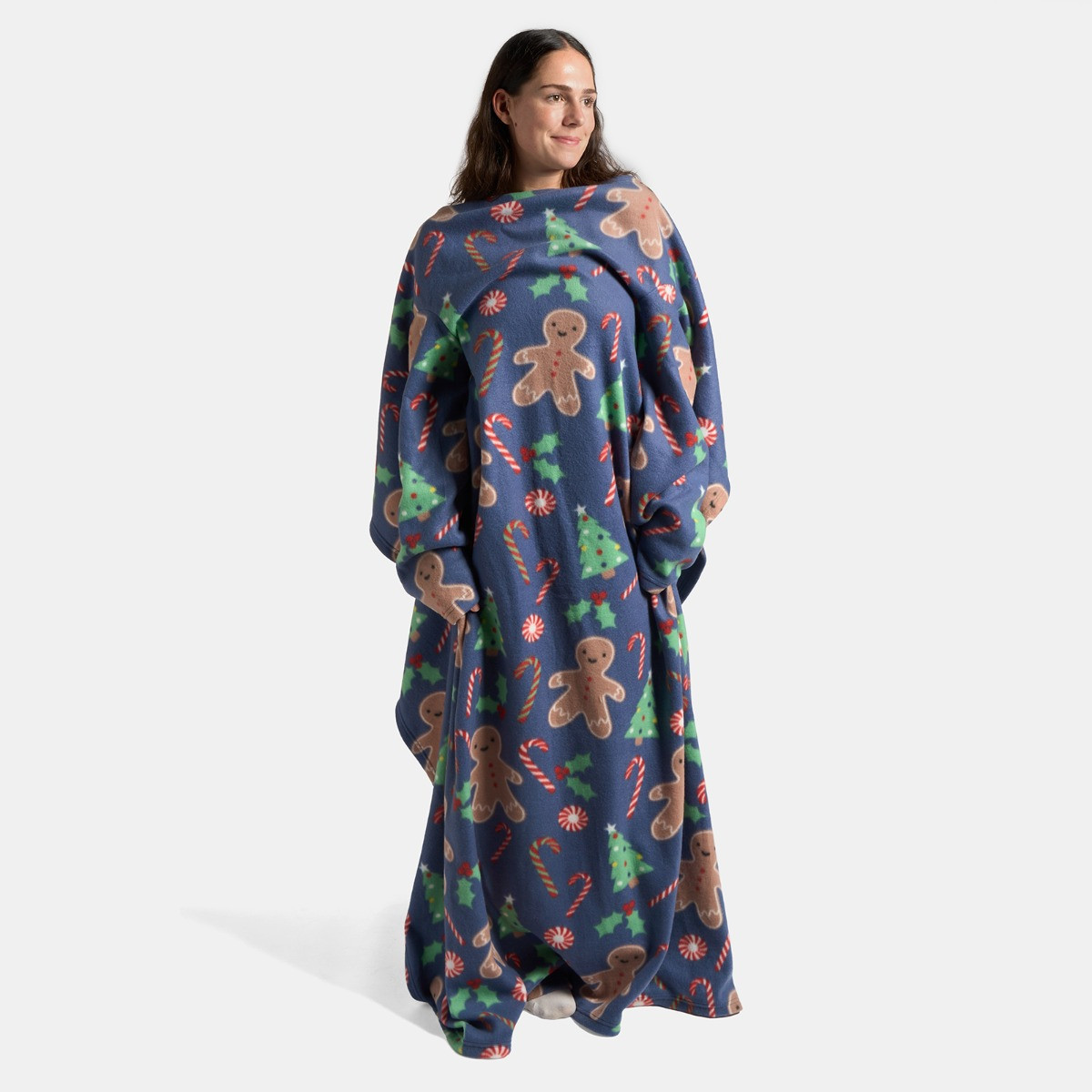 OHS Gingerbread Print Fleece Wearable Blanket - Navy>