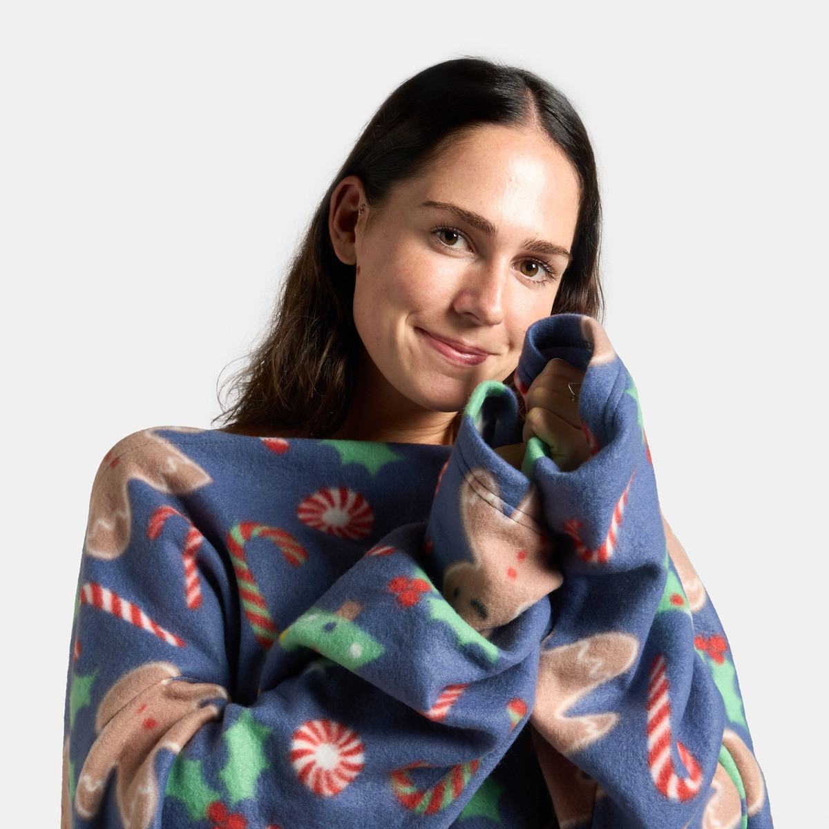 OHS Gingerbread Print Fleece Wearable Blanket - Navy>
